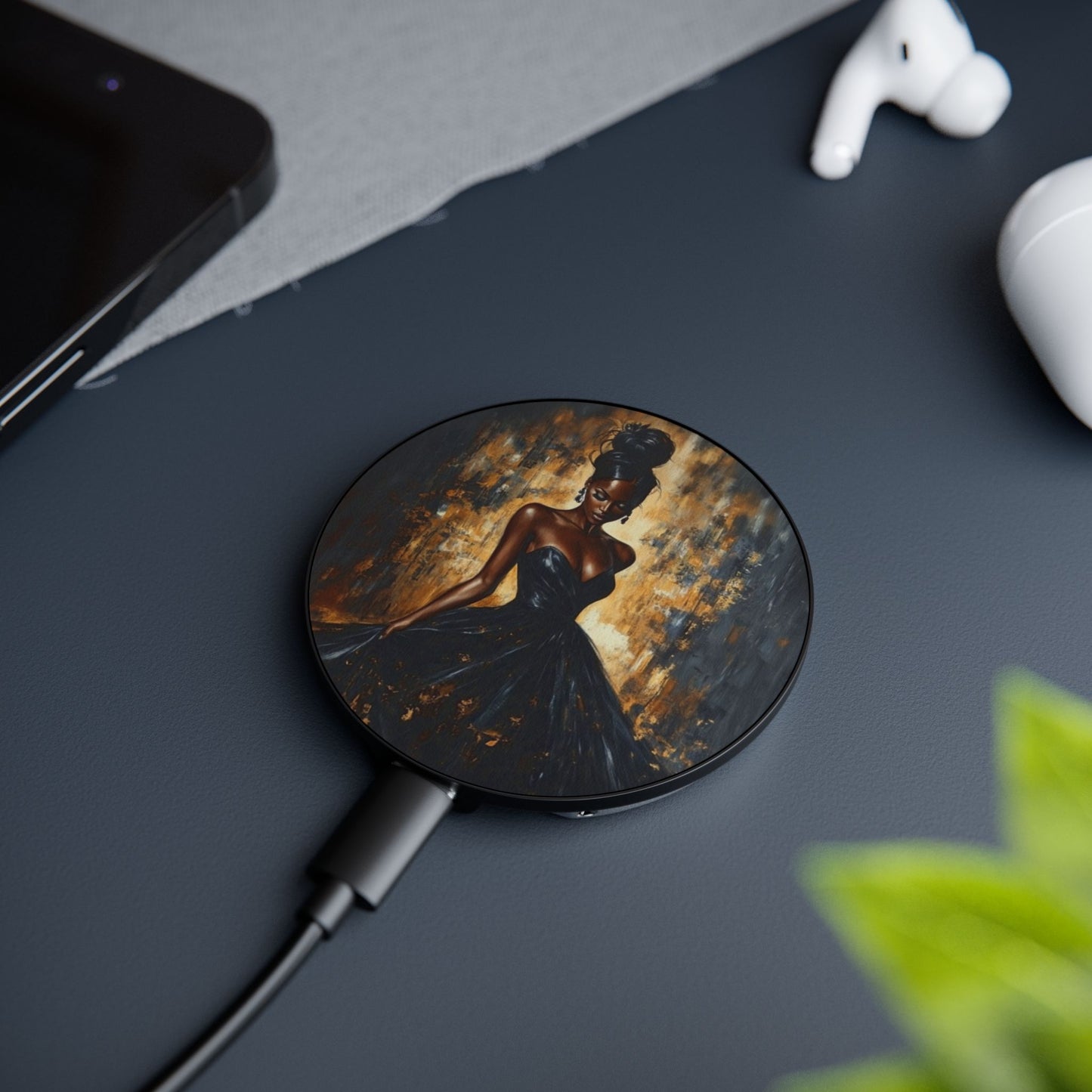 Stunning Woman in Black Dress Magnetic Induction Charger
