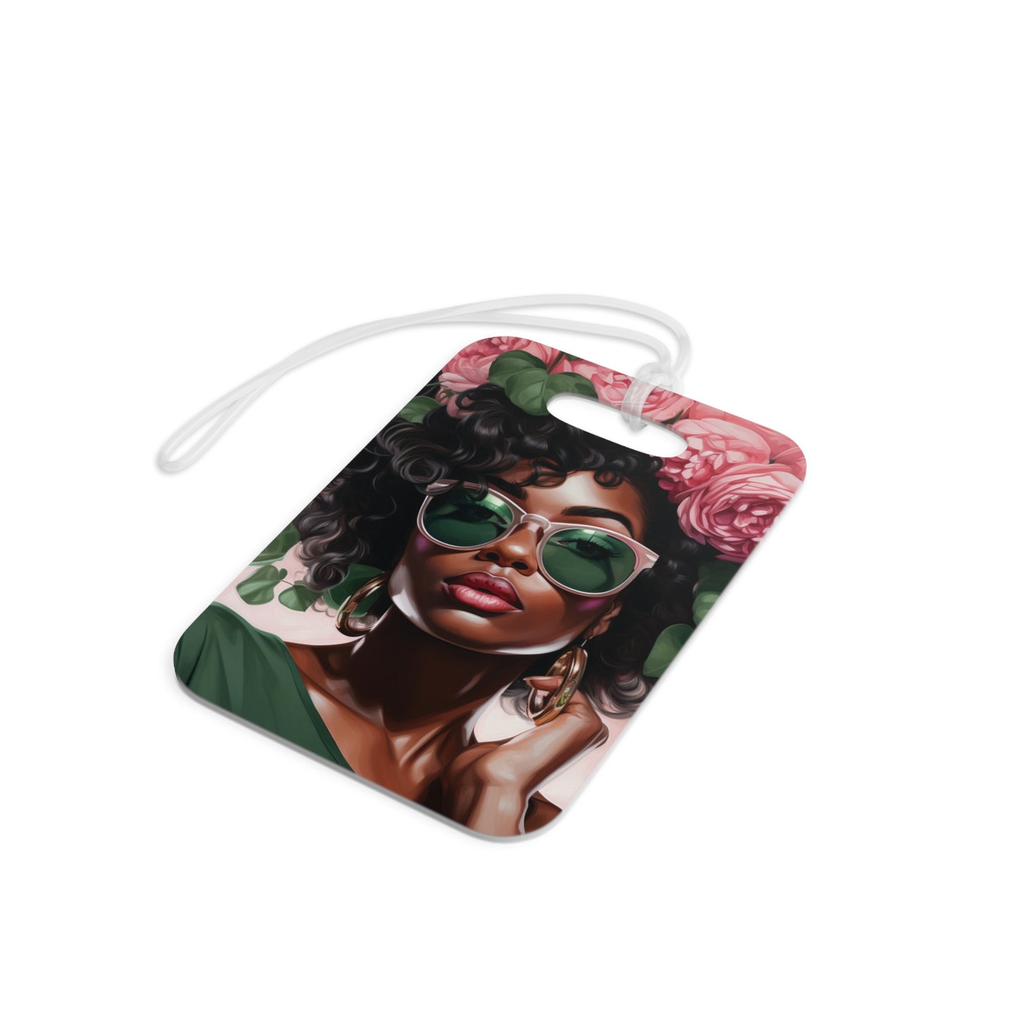 Pretty Black Woman With Pink Flowers Luggage Tag - #2