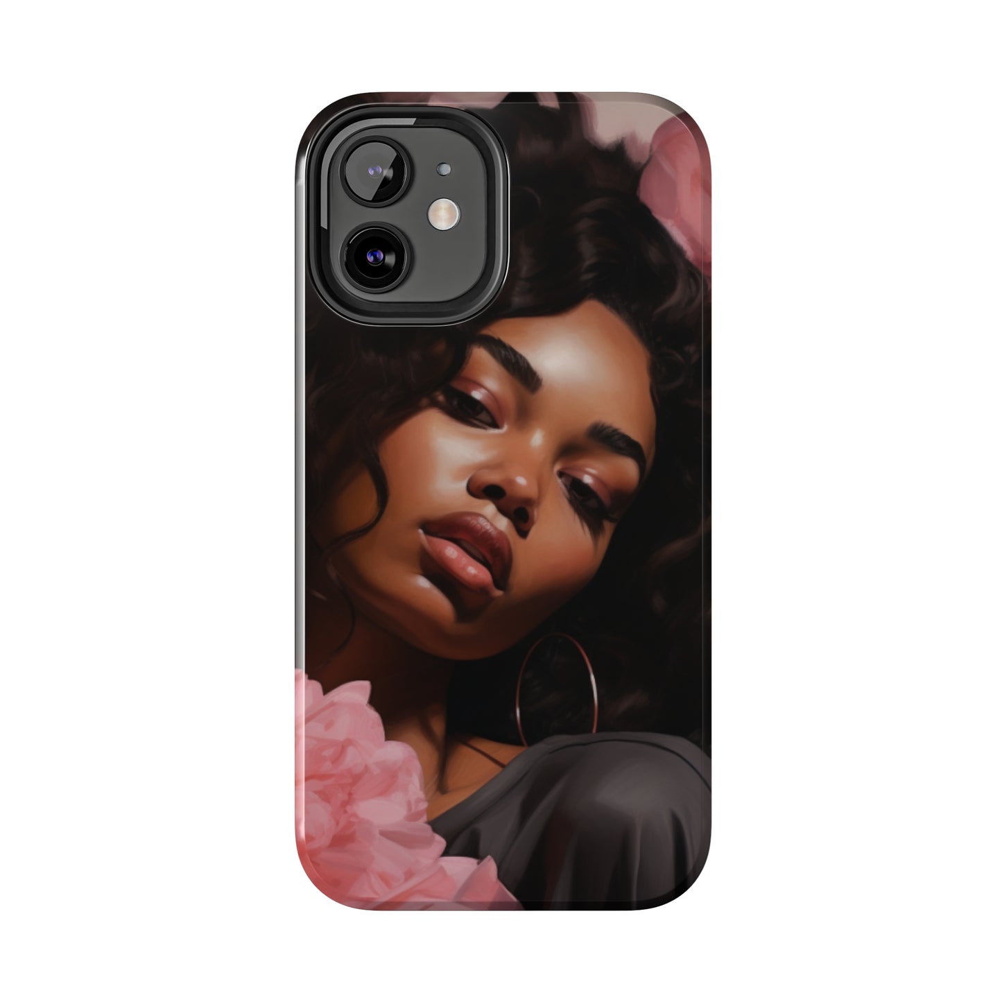Beautiful Black Woman With Pink Flowers Tough Case For iPhone  - #3