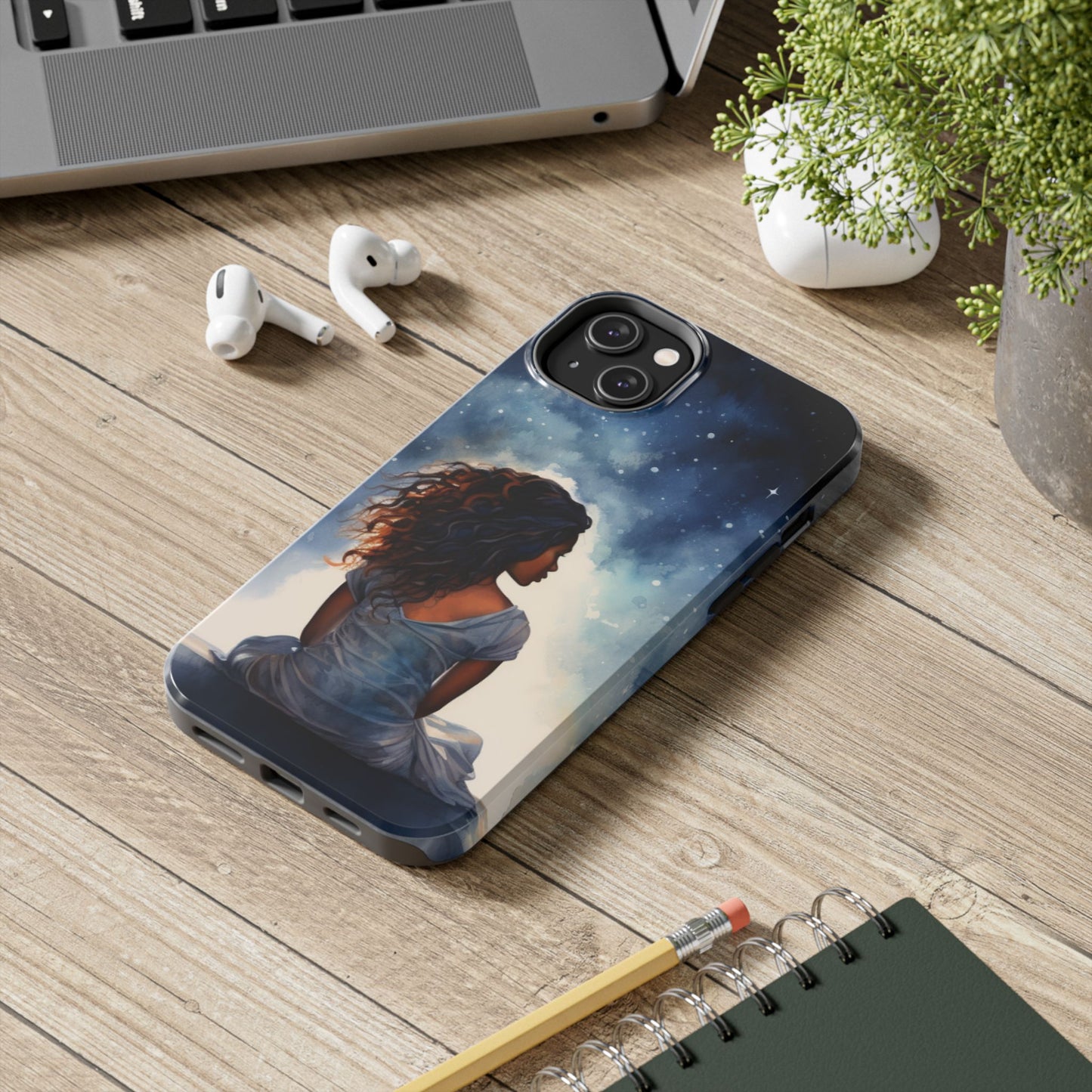 Beautiful Black Woman and Starry Night Tough Phone Case