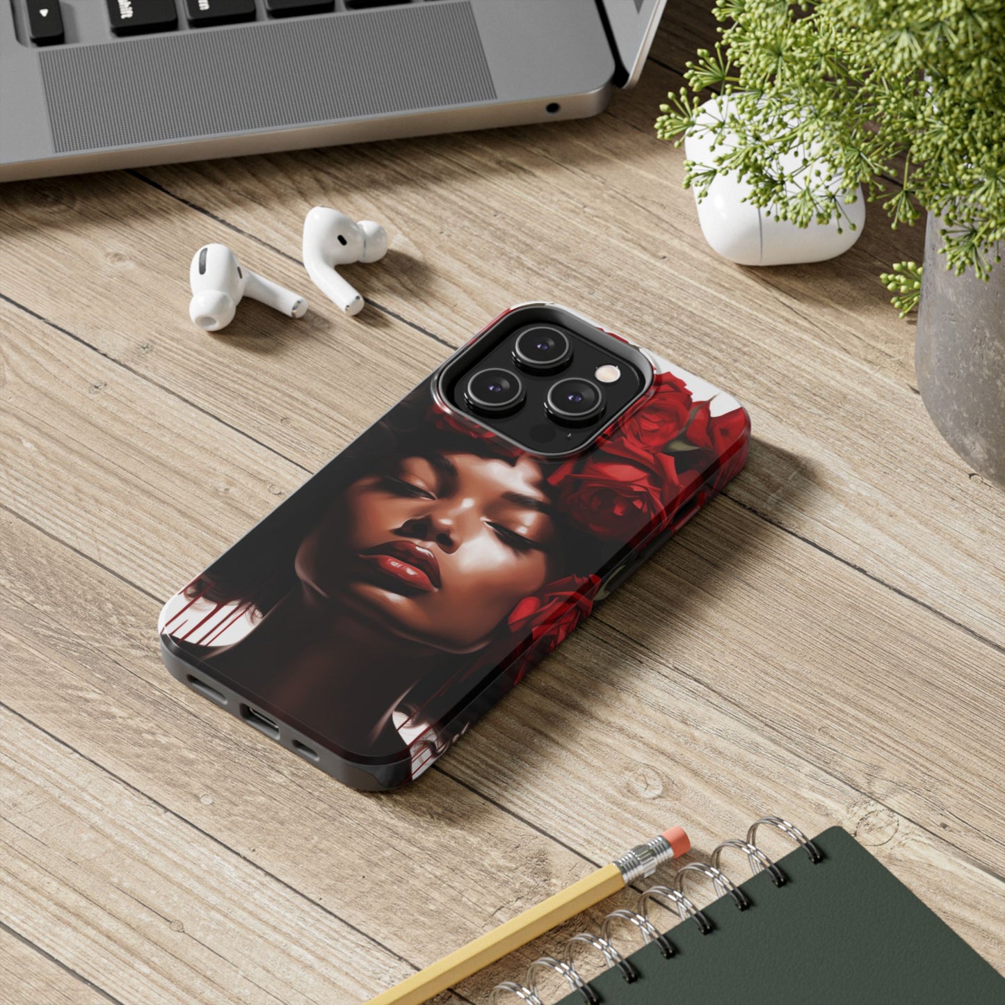 Beautiful Black Woman With Red Flowers Tough Phone Case