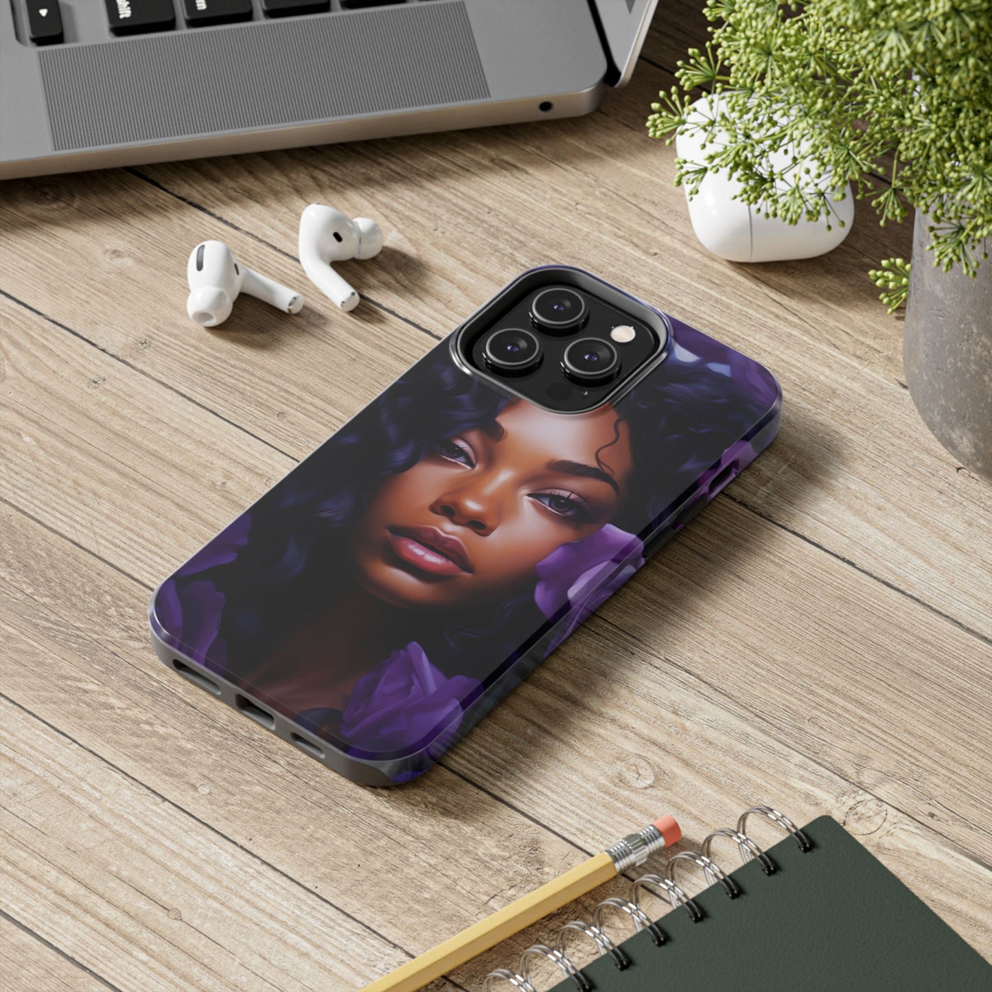 Beautiful Black Woman With Purple Flowers Tough Phone Case