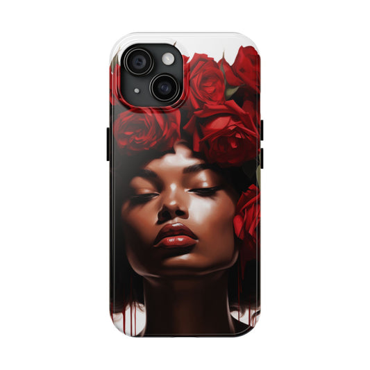Beautiful Black Woman With Red Flowers Tough Phone Case