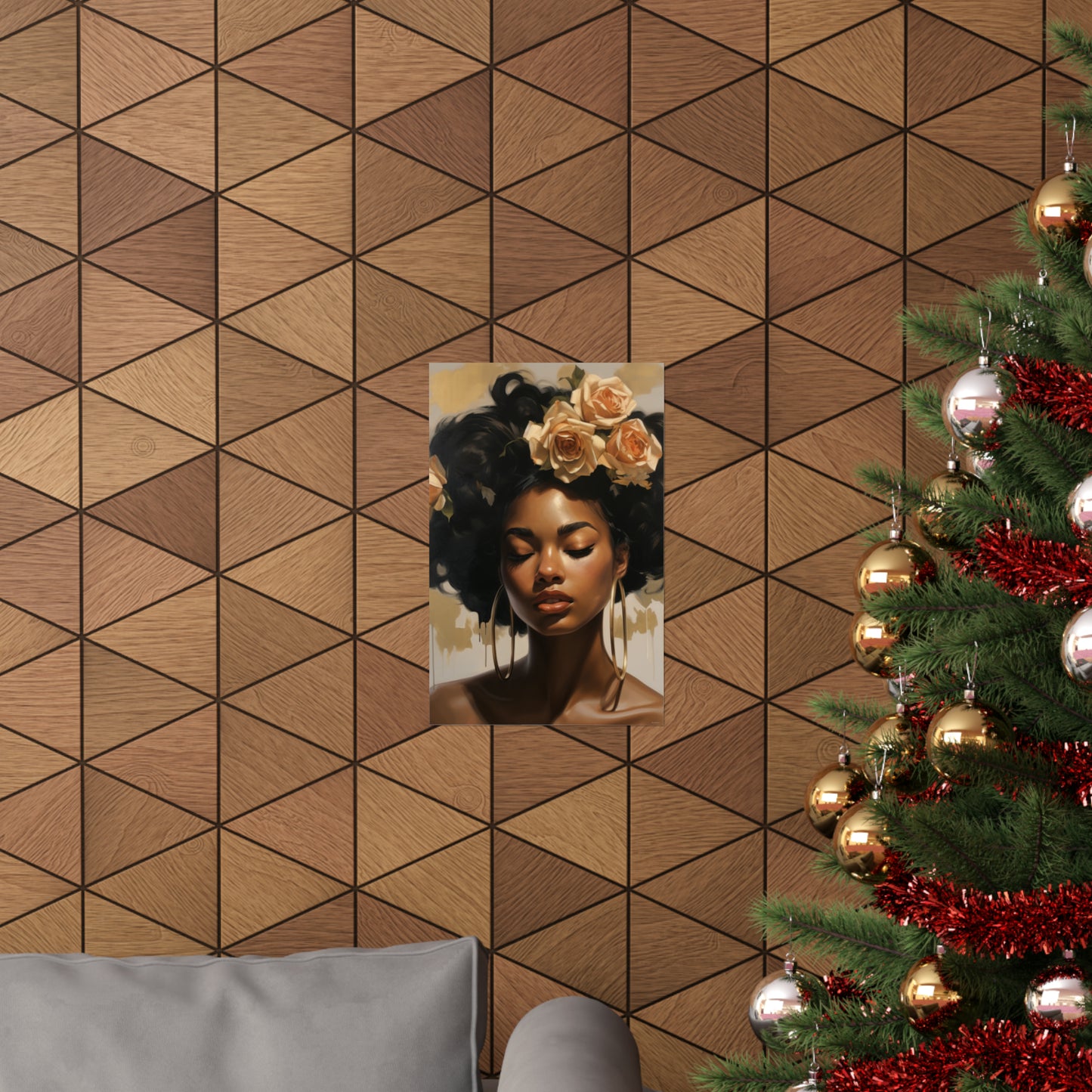 Beautiful Black Woman With Gold Flowers - Vertical Poster - #4