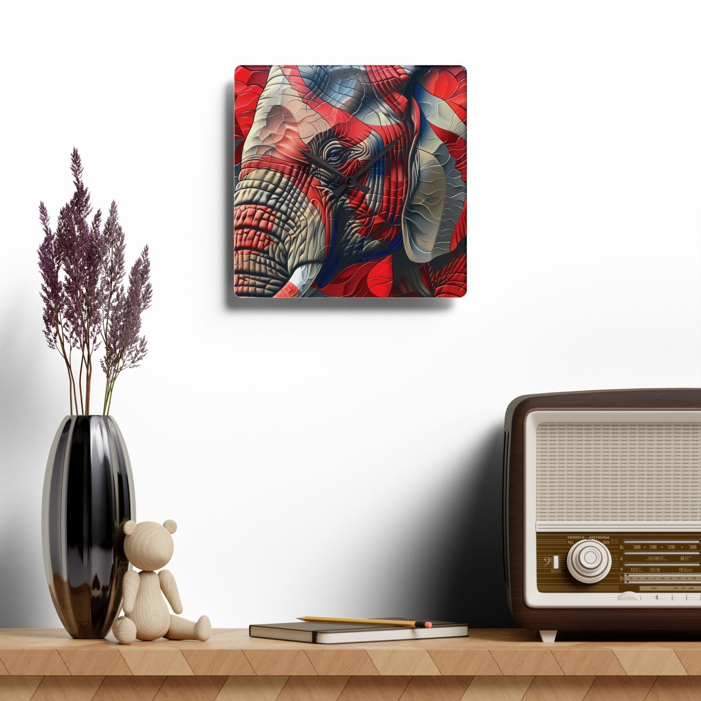Red Elephant Acrylic Wall Clock