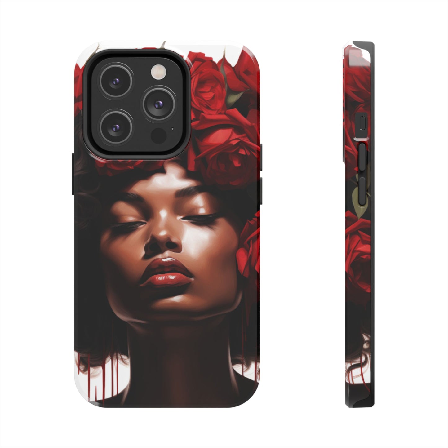 Beautiful Black Woman With Red Flowers Tough Phone Case