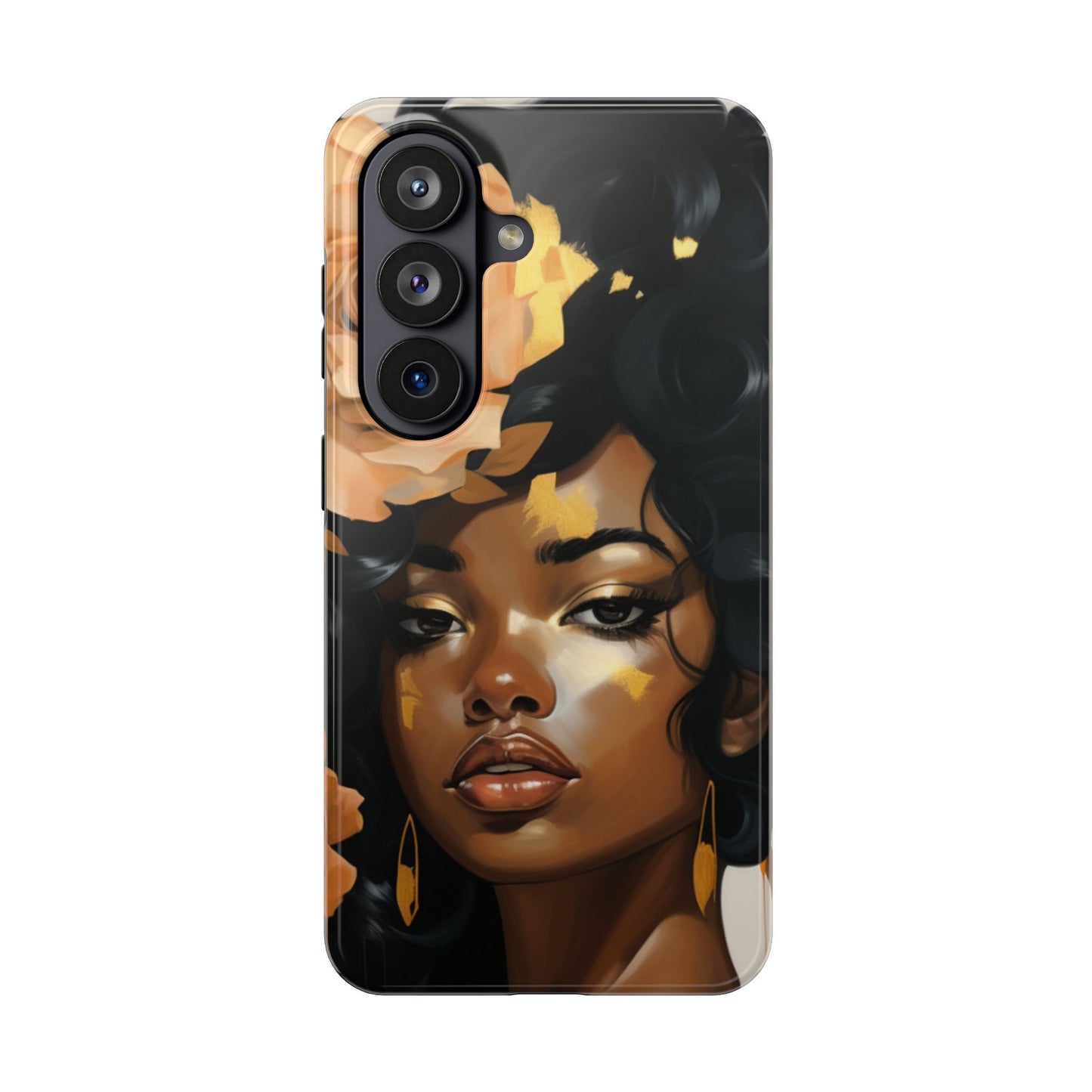 Beautiful Black Woman With Gold Flowers Tough Phone Case