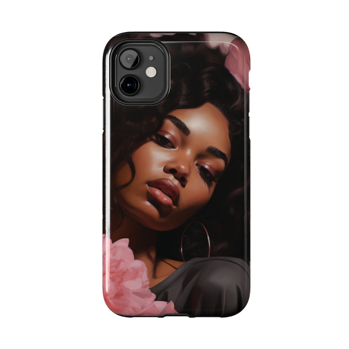 Beautiful Black Woman With Pink Flowers Tough Case For iPhone  - #3
