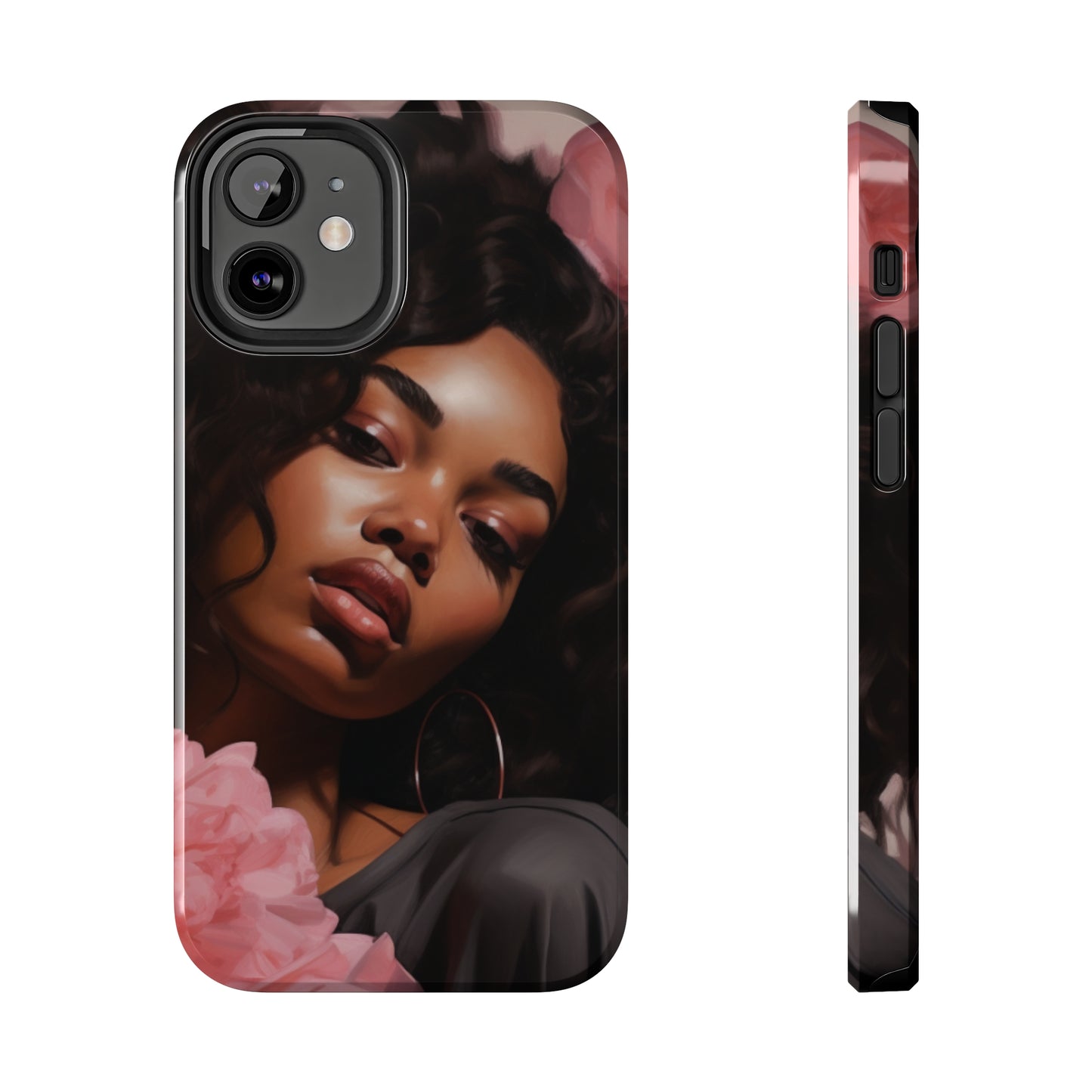 Beautiful Black Woman With Pink Flowers Tough Case For iPhone  - #3