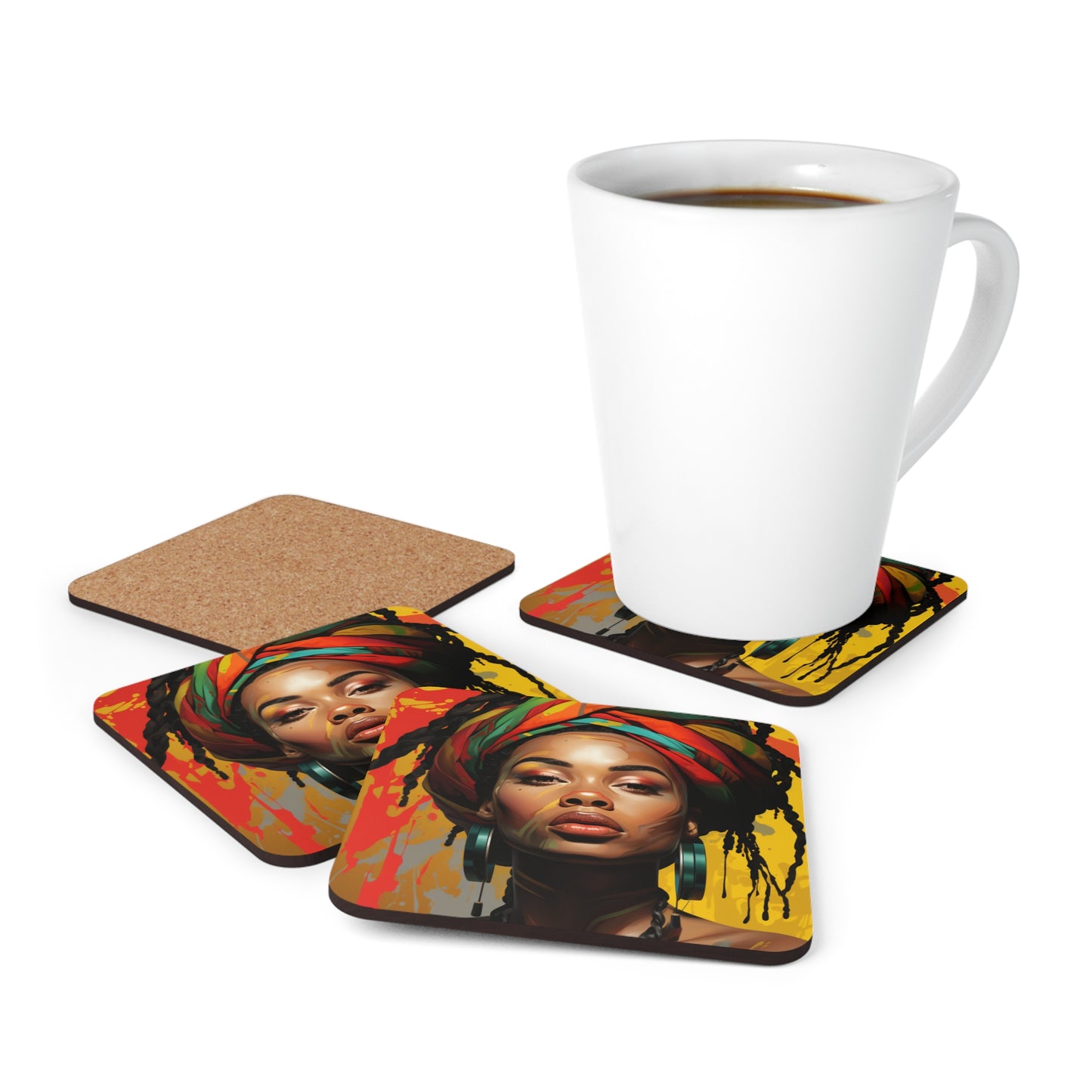 Beautiful Rasta Woman Corkwood Coaster Set - #2