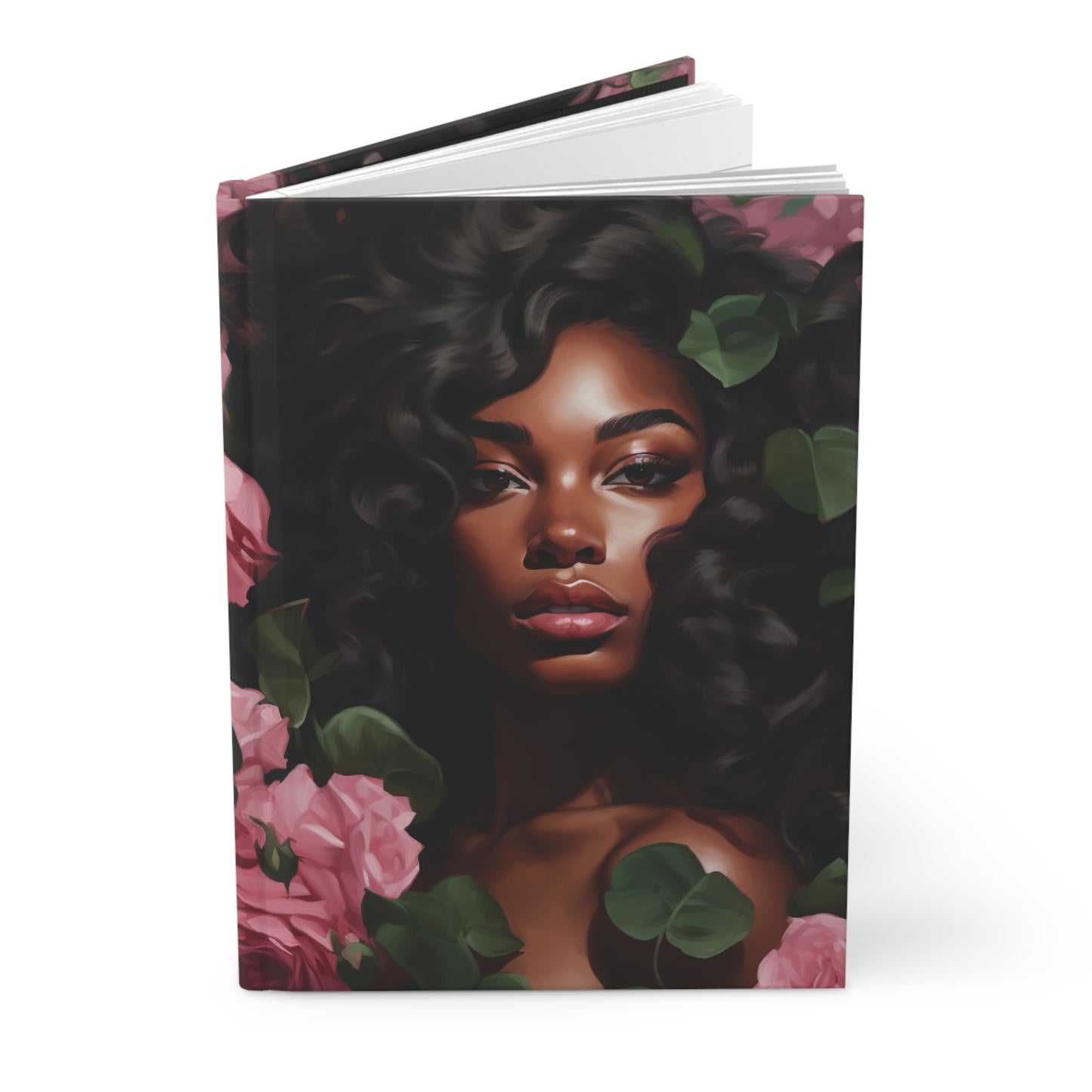 Beautiful Black Woman With Pink Flowers Journal - #1