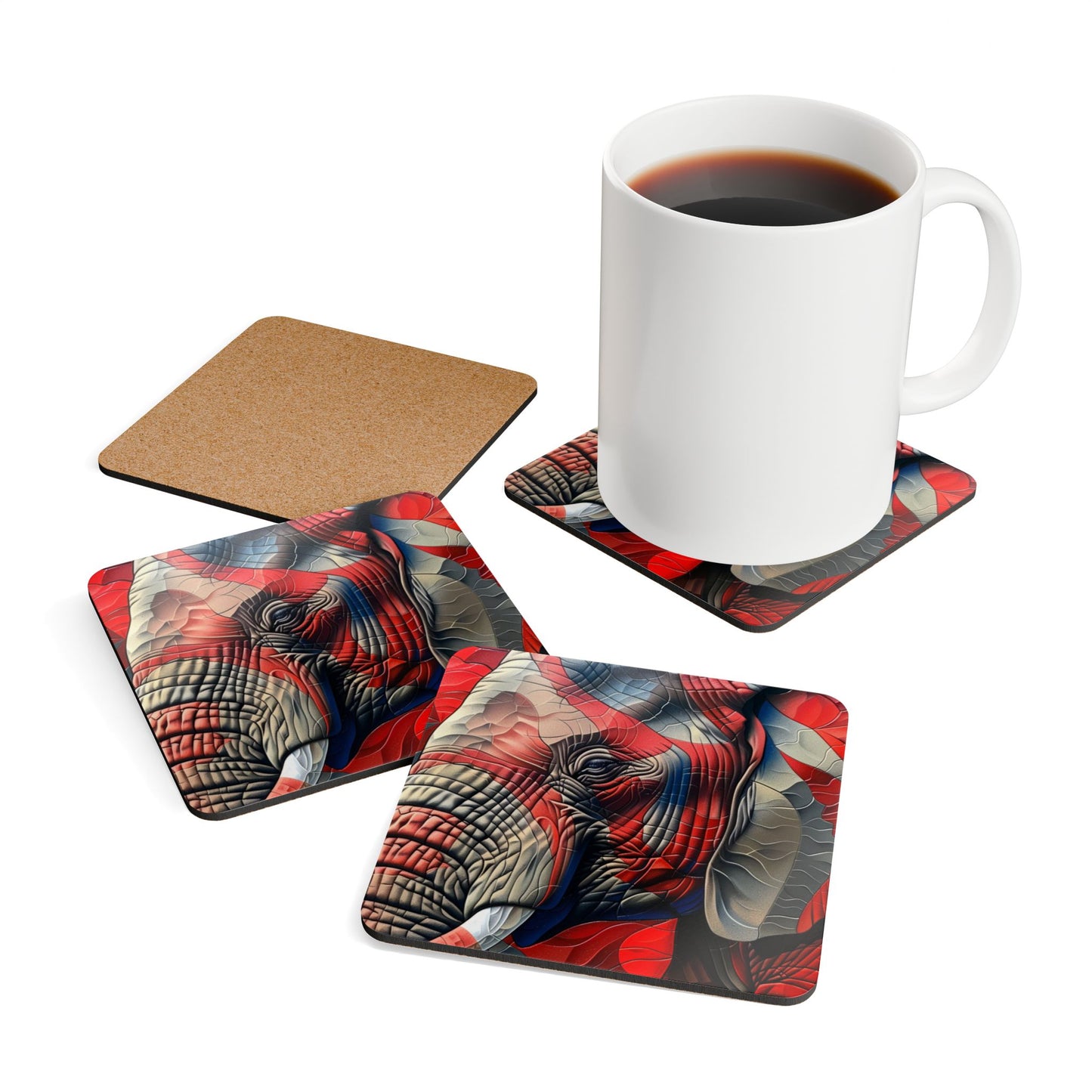 Red Elephant Corkwood Coaster Set