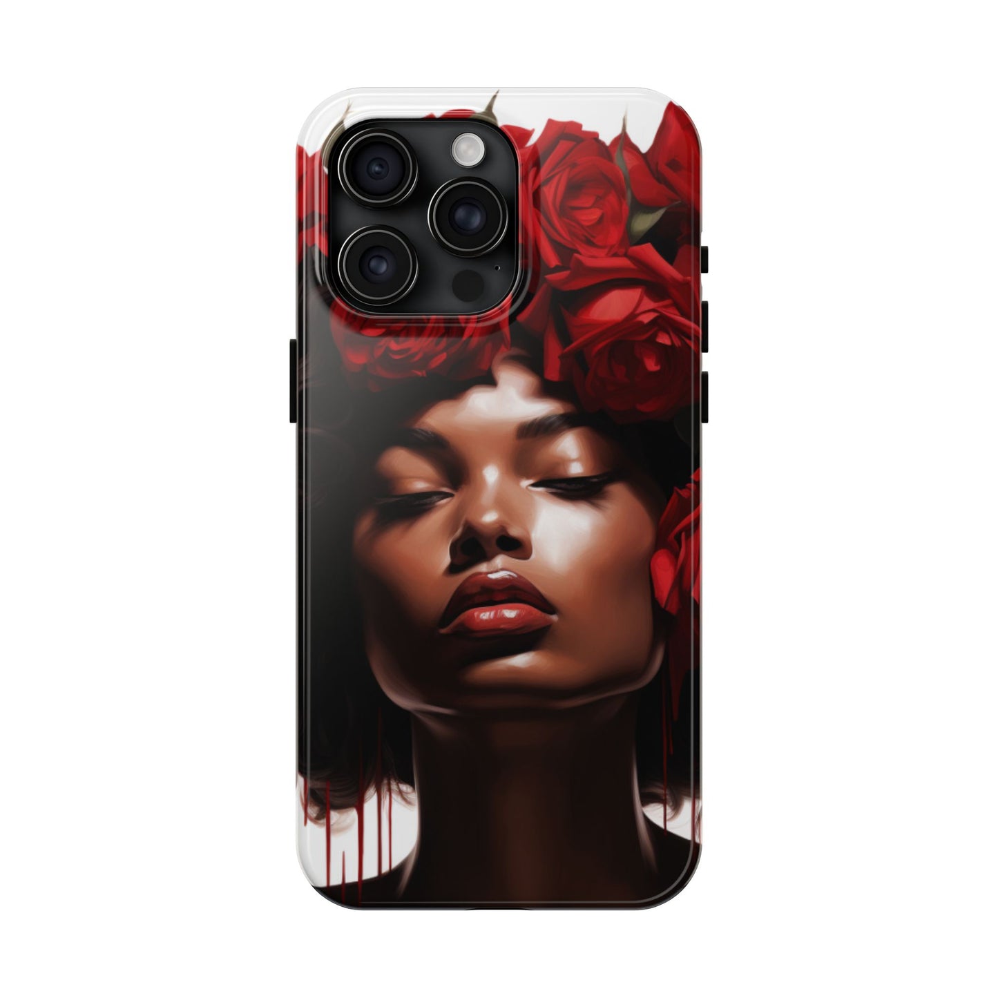 Beautiful Black Woman With Red Flowers Tough Phone Case