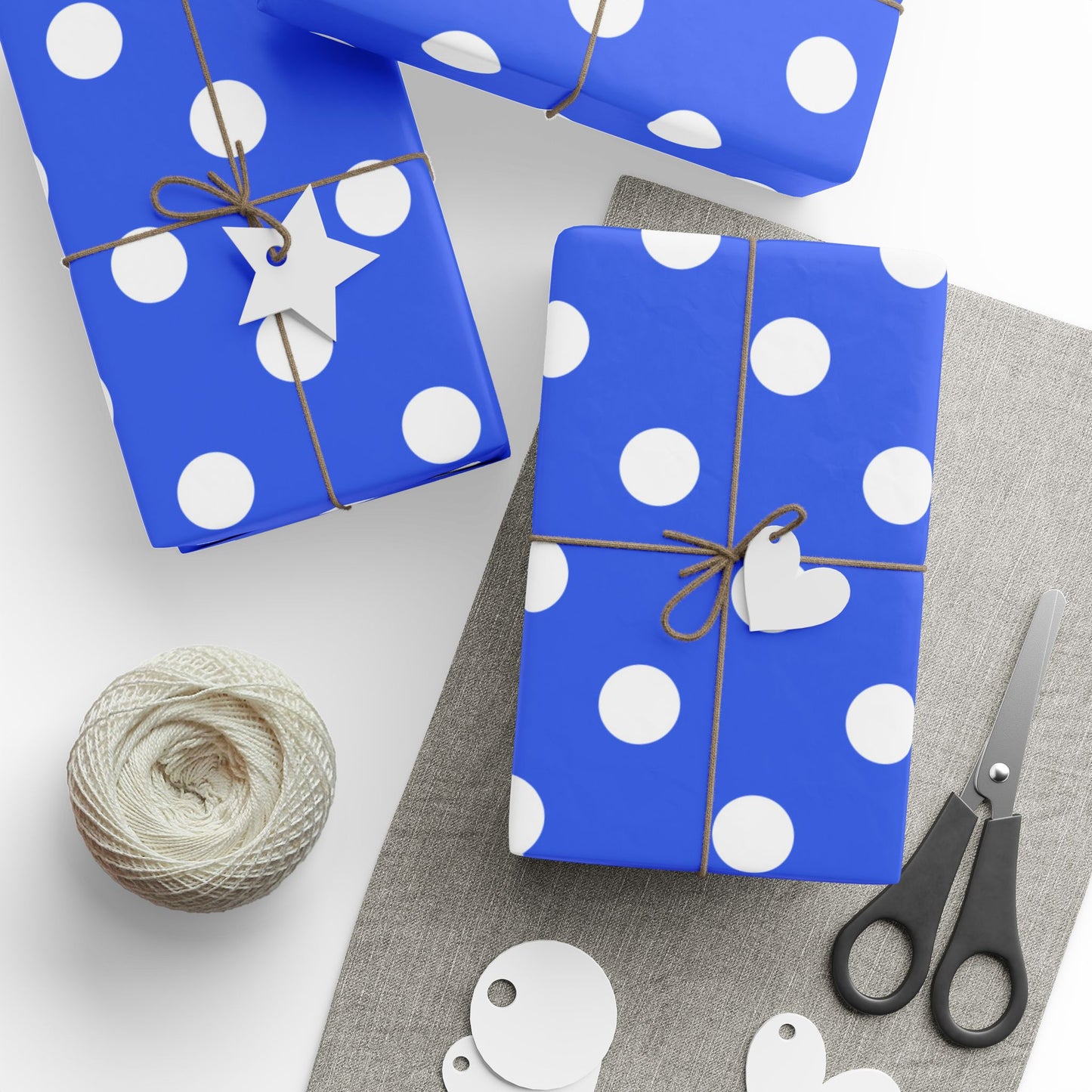 Blue and White Polka Dots Wrapping Paper Roll — Metallic Gift Wrap for Holidays & Weddings