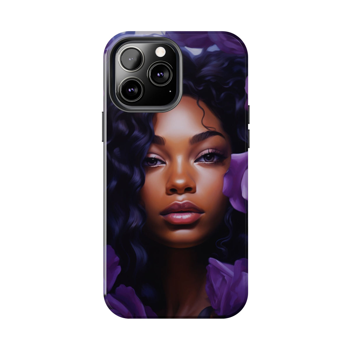Beautiful Black Woman With Purple Flowers Tough Phone Case
