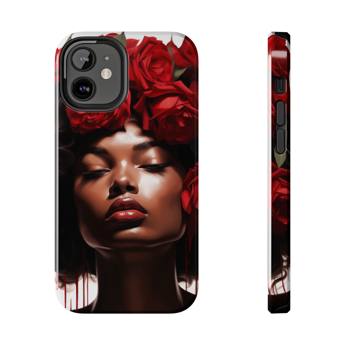 Beautiful Black Woman With Red Flowers Tough Phone Case