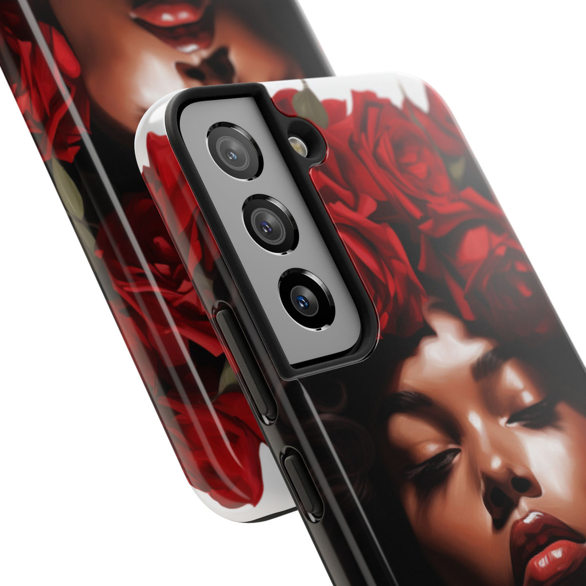 Beautiful Black Woman With Red Flowers Tough Phone Case