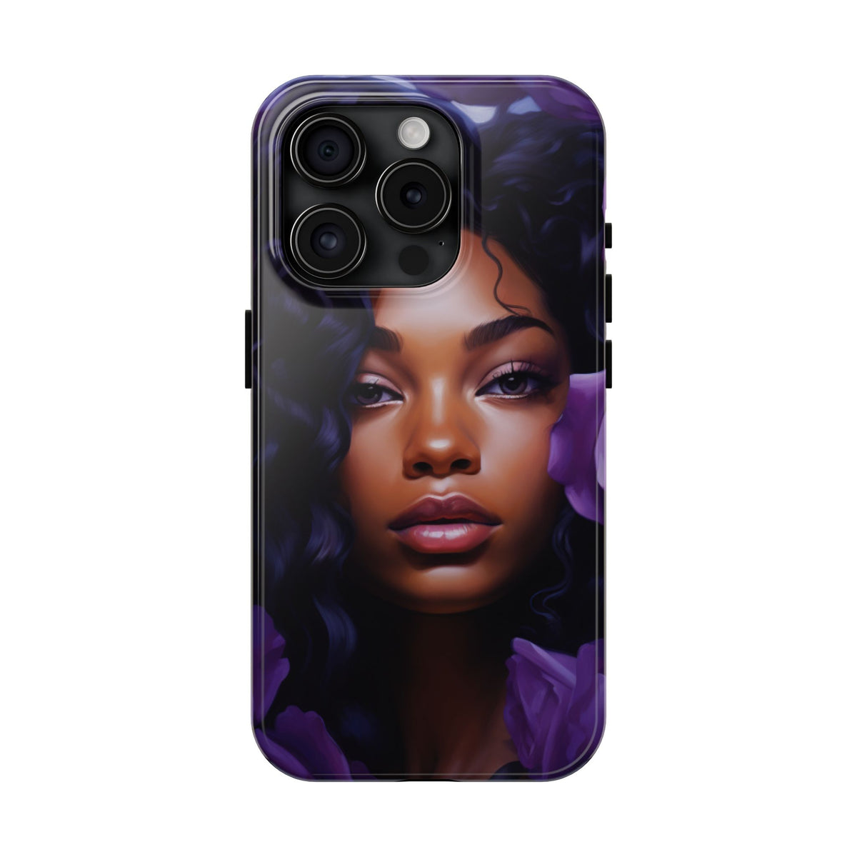 Beautiful Black Woman With Purple Flowers Tough Phone Case