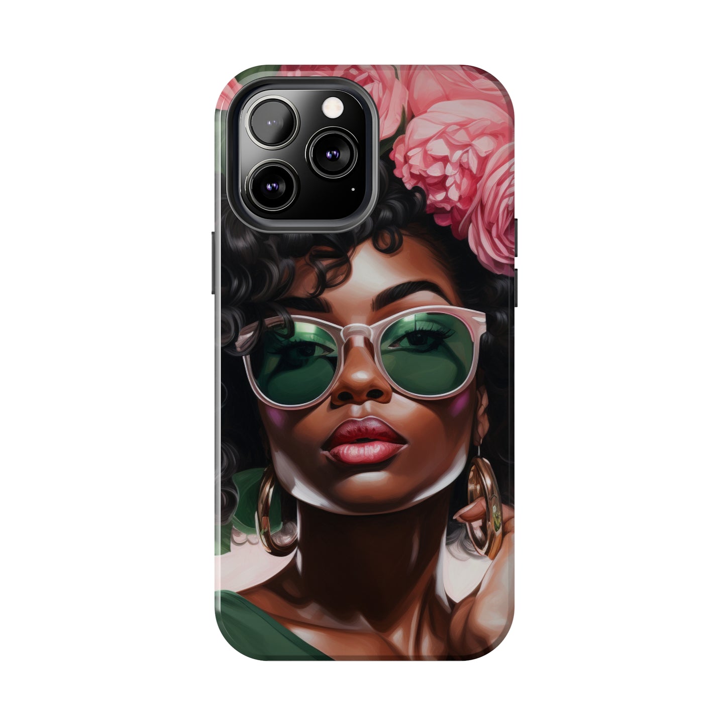 Pretty Black Woman With Pink Flowers Tough Case For iPhone  - #2