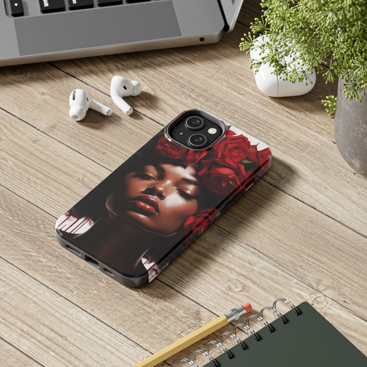 Beautiful Black Woman With Red Flowers Tough Phone Case