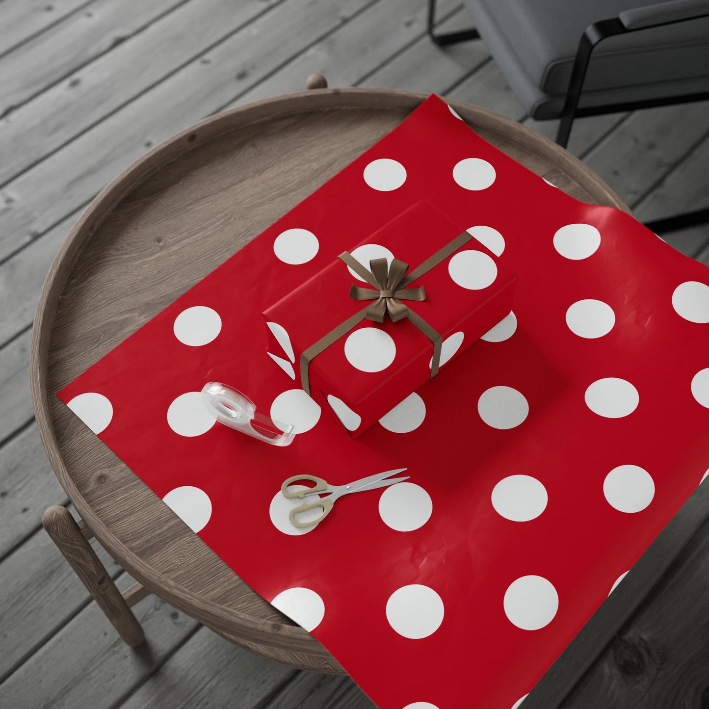 Red With White Polka Dots Wrapping Paper Roll — Metallic Gift Wrap for Holidays & Weddings