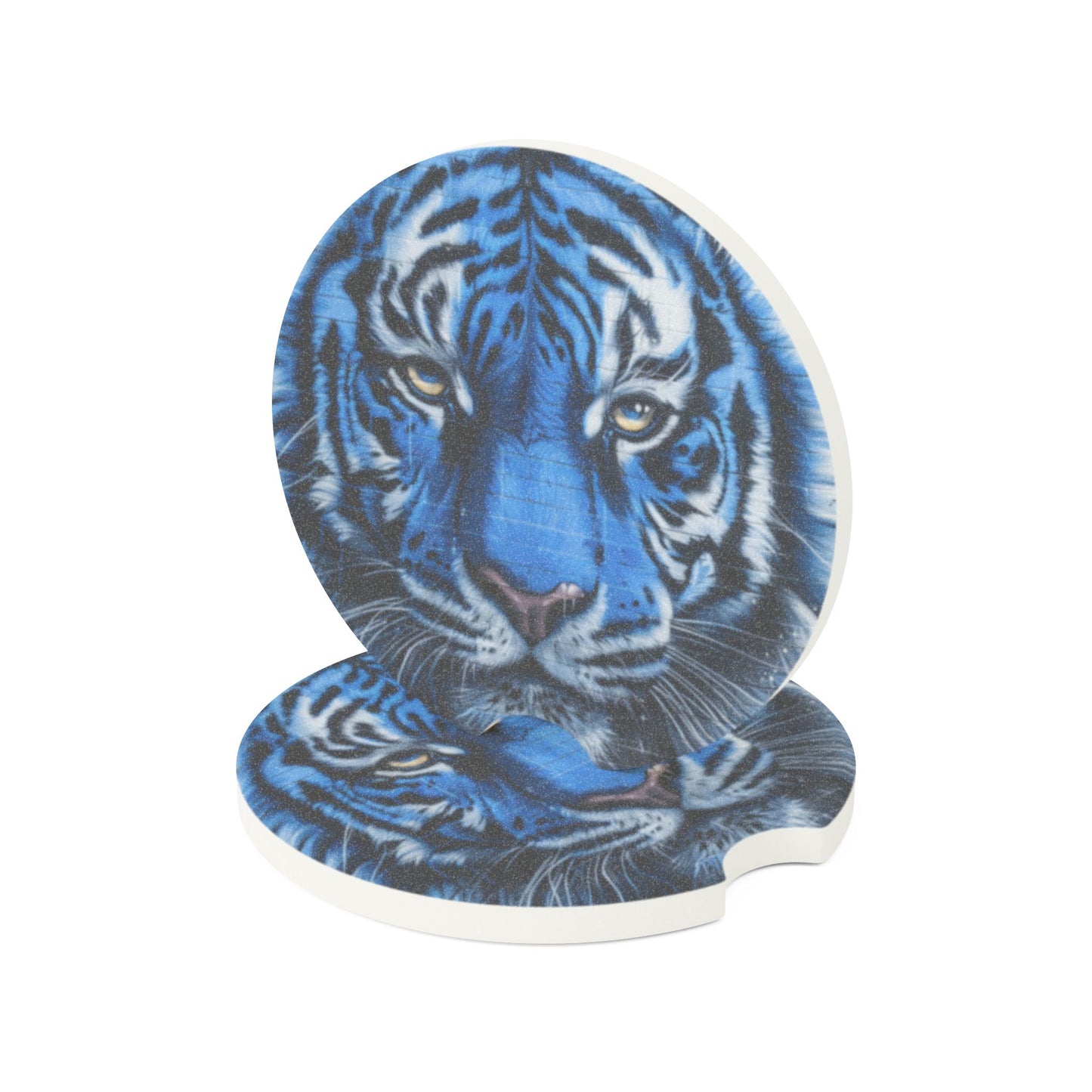 Graphiti Blue Tiger Soapstone Car Coaster - Stylish Vehicle Accessories