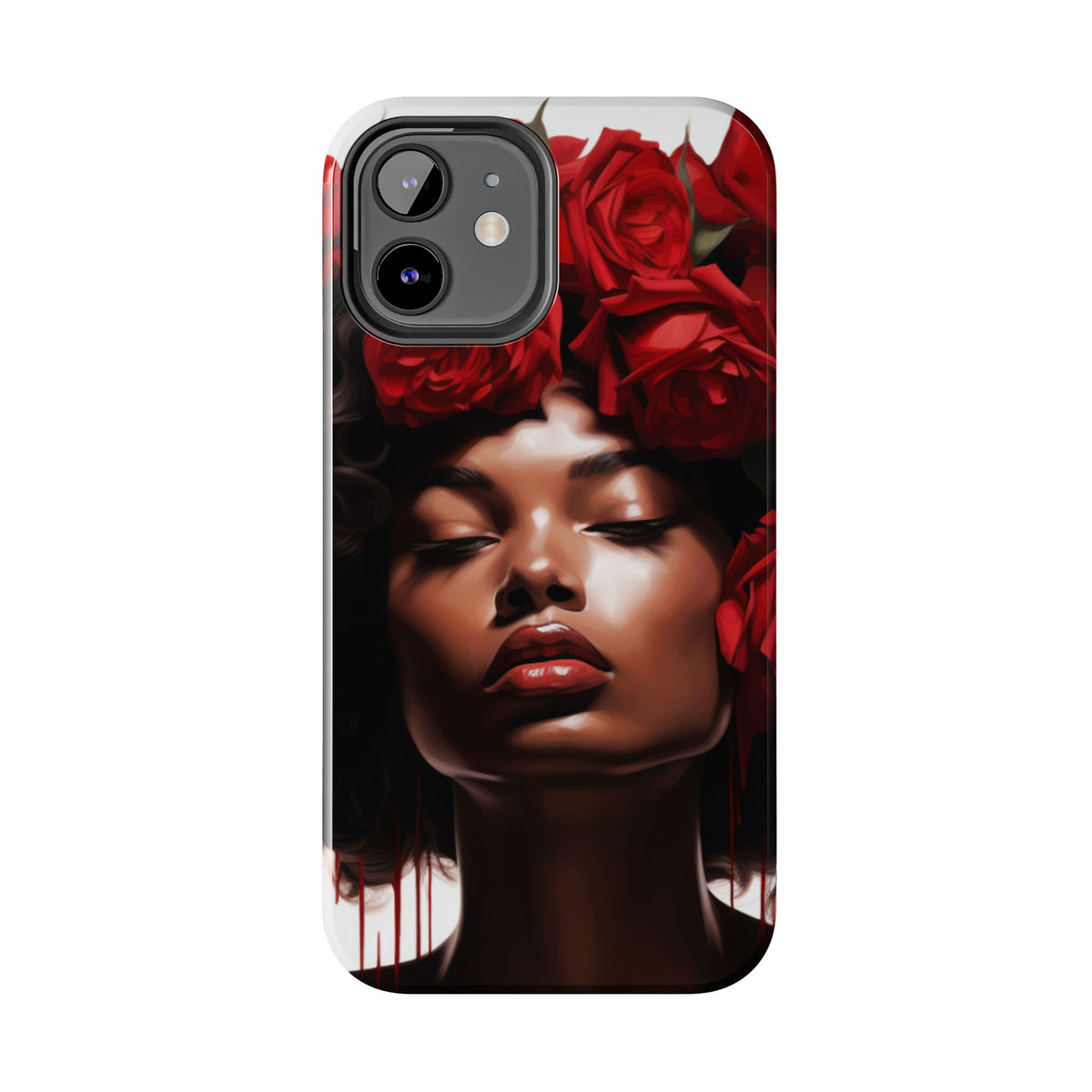 Beautiful Black Woman With Red Flowers Tough Phone Case