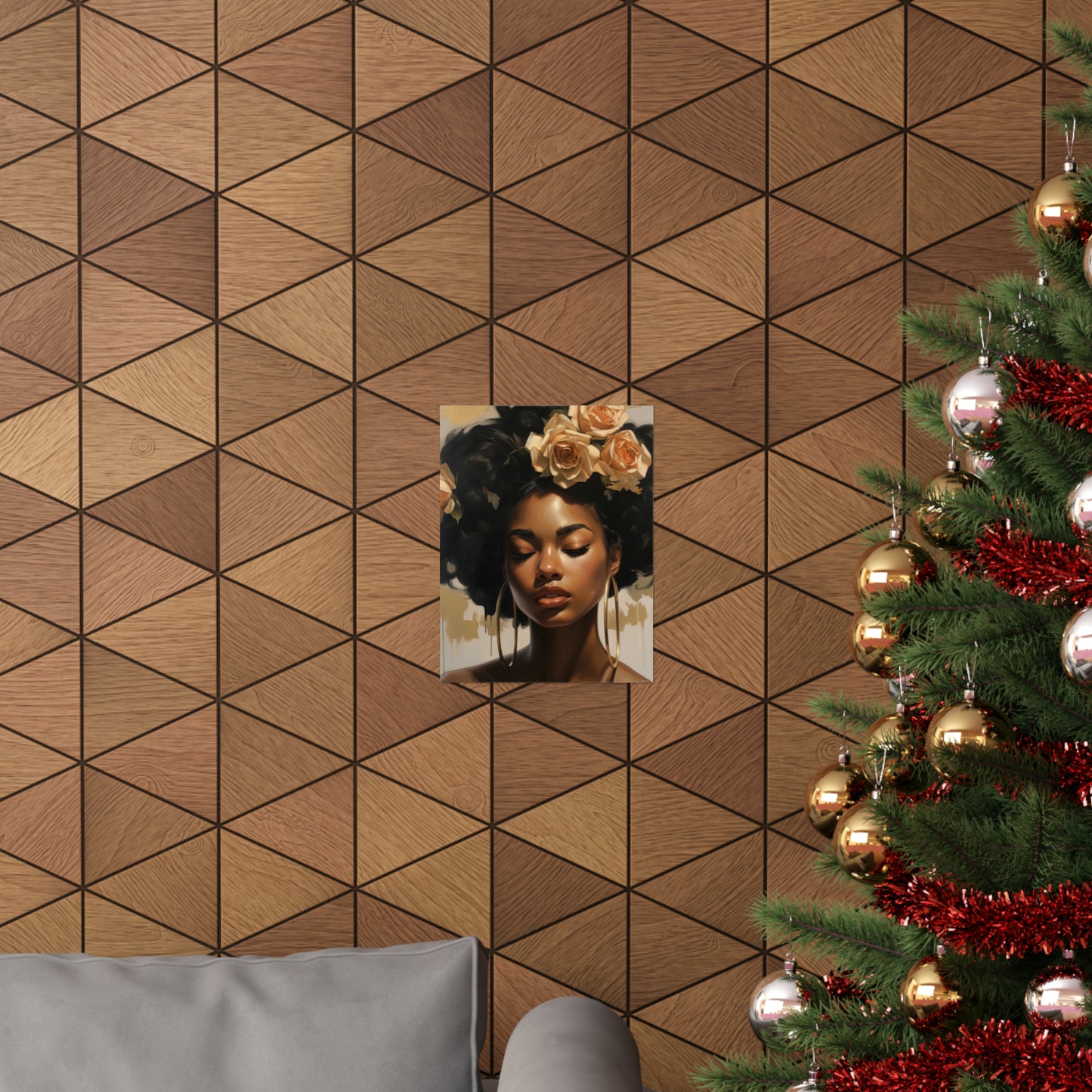 Beautiful Black Woman With Gold Flowers - Vertical Poster - #4