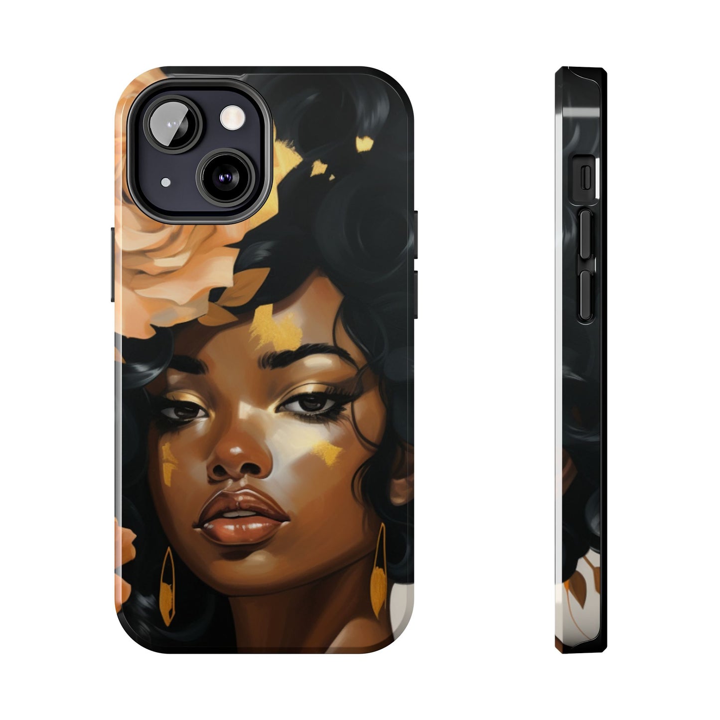 Beautiful Black Woman With Gold Flowers Tough Phone Case