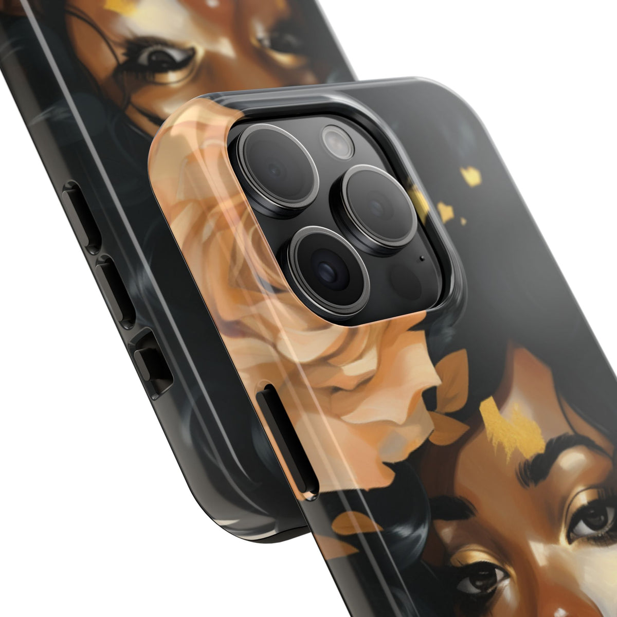 Beautiful Black Woman With Gold Flowers Tough Phone Case
