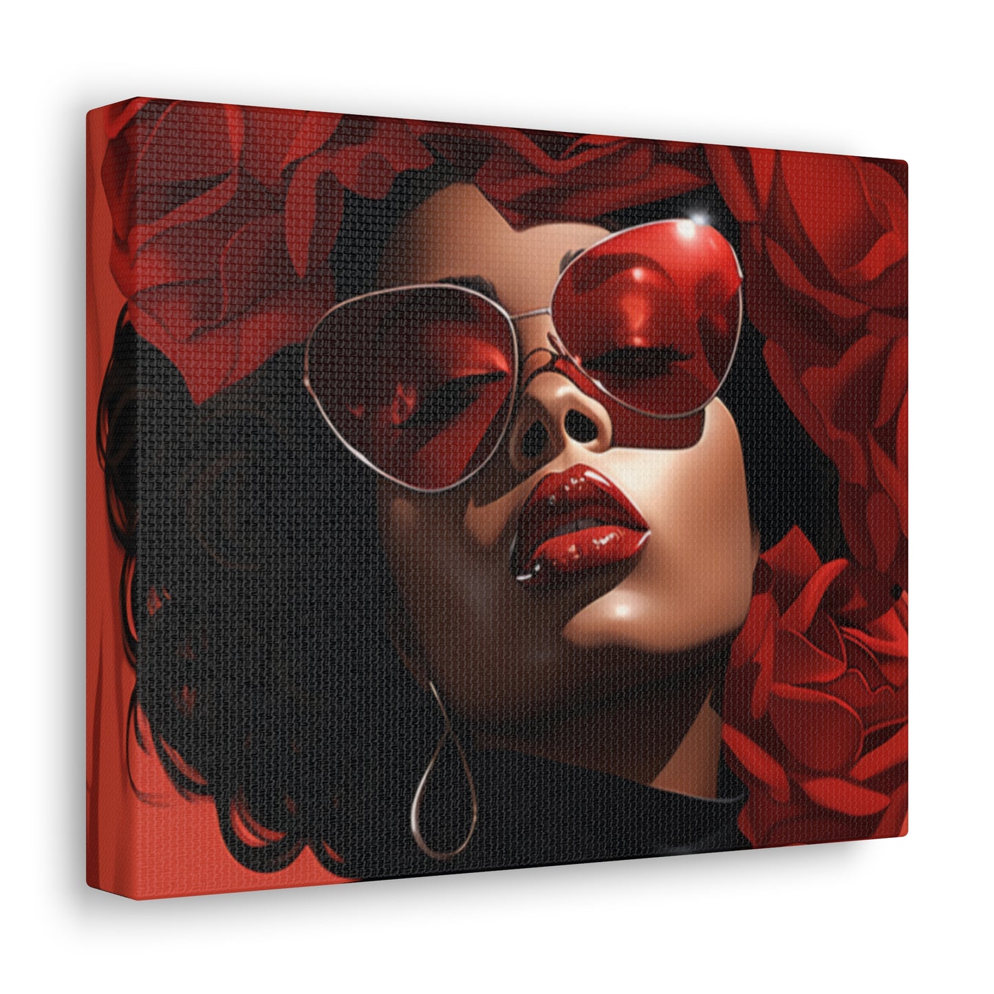 Beautiful Black Woman With Red Flowers Canvas Wrap