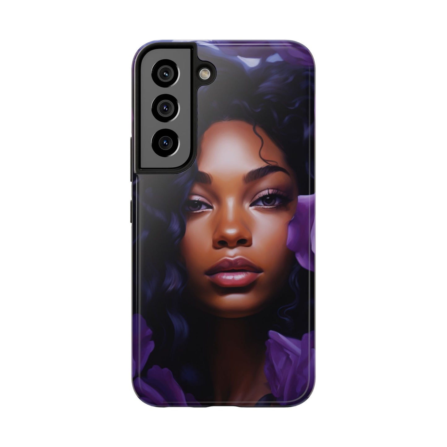 Beautiful Black Woman With Purple Flowers Tough Phone Case