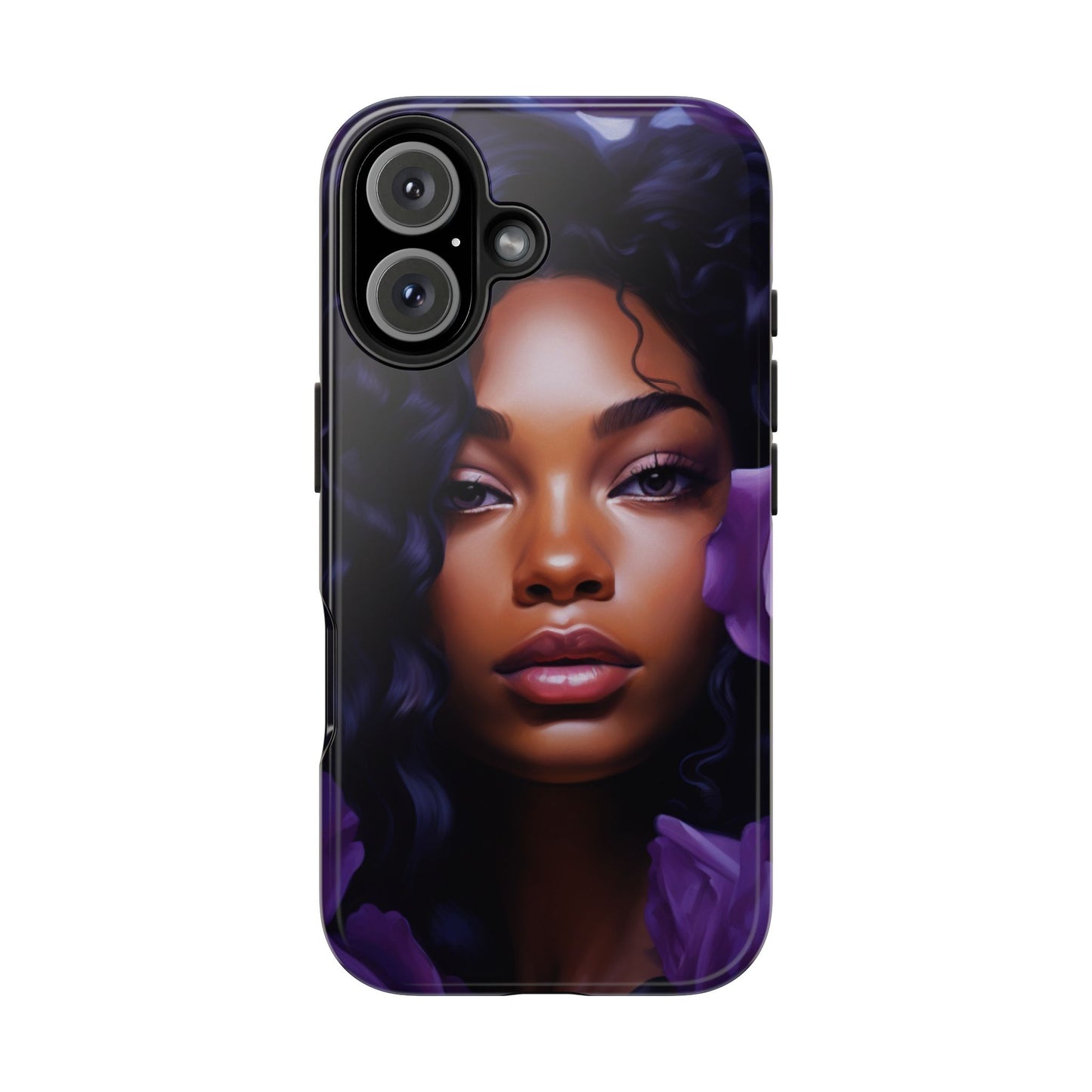 Beautiful Black Woman With Purple Flowers Tough Phone Case