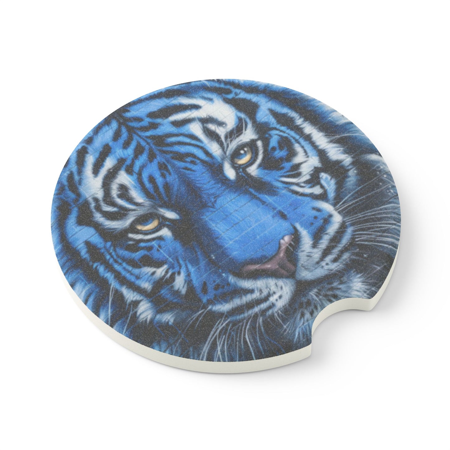 Graphiti Blue Tiger Soapstone Car Coaster - Stylish Vehicle Accessories