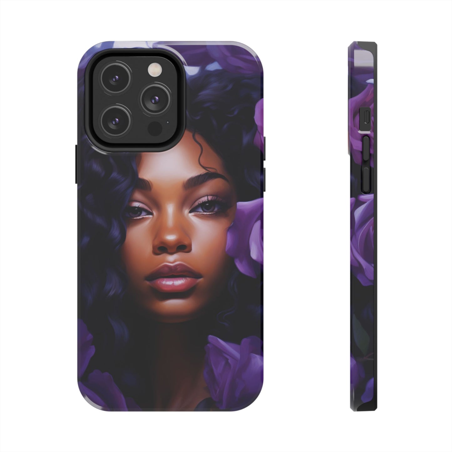 Beautiful Black Woman With Purple Flowers Tough Phone Case