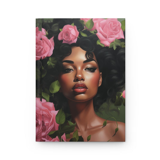 Pretty Black Woman With Pink Flowers Journal