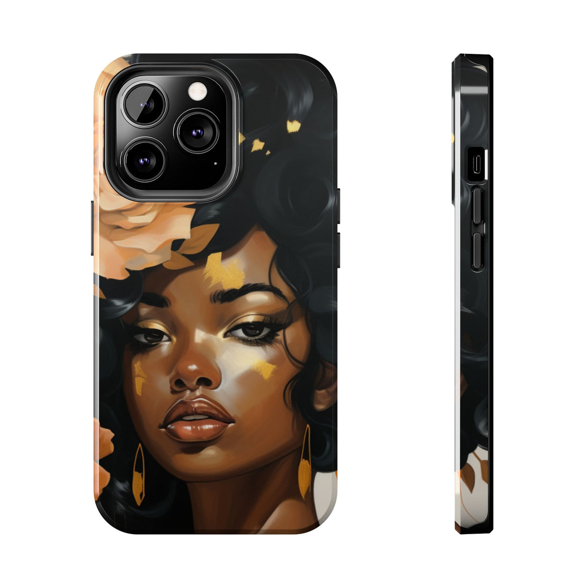 Beautiful Black Woman With Gold Flowers Tough Phone Case