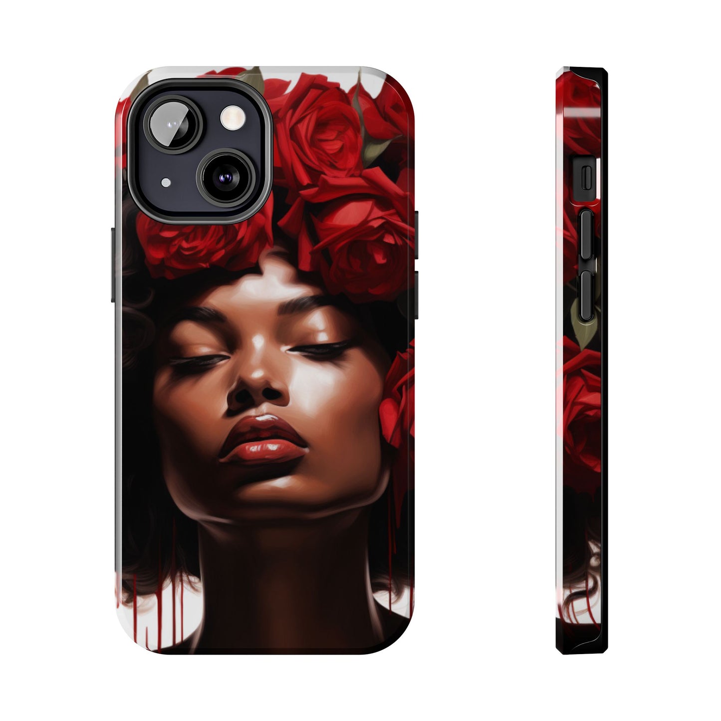 Beautiful Black Woman With Red Flowers Tough Phone Case