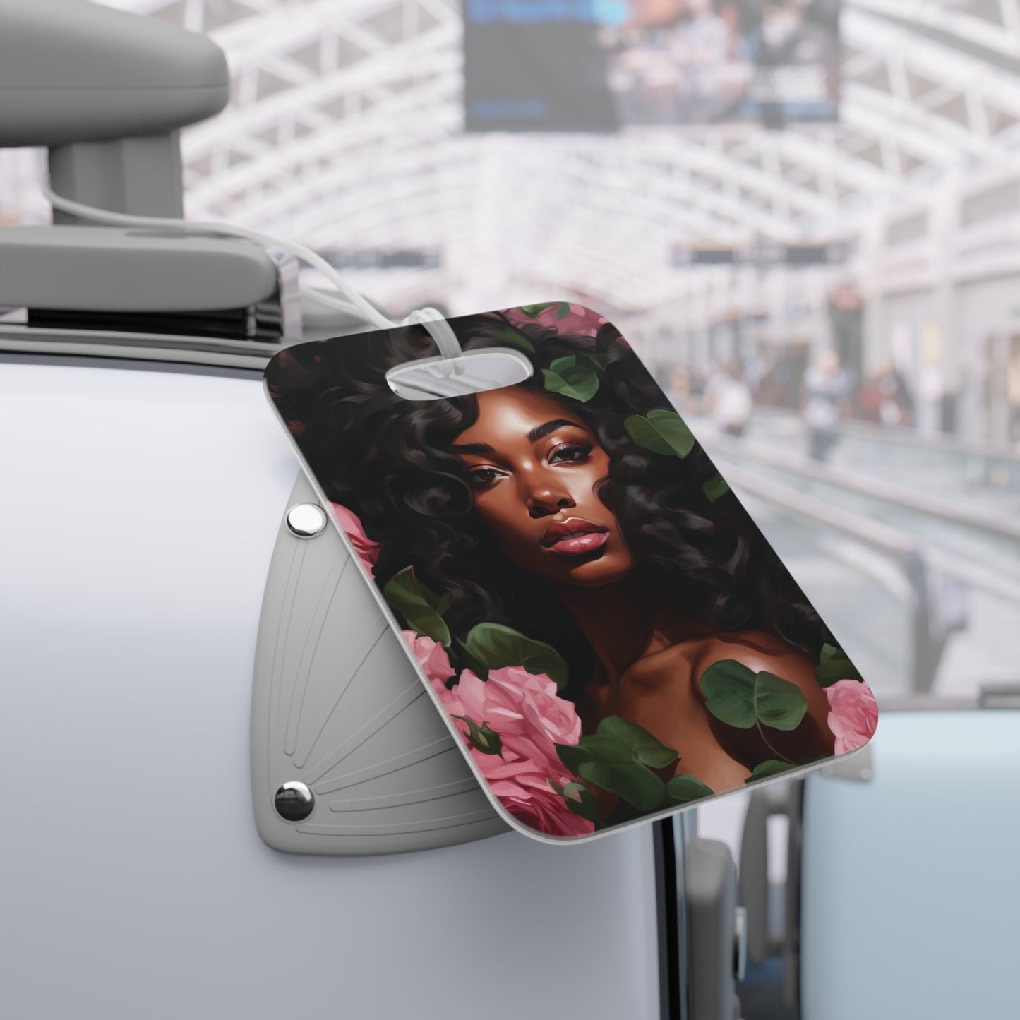 Pretty Black Woman With Pink Flowers Luggage Tag - #1