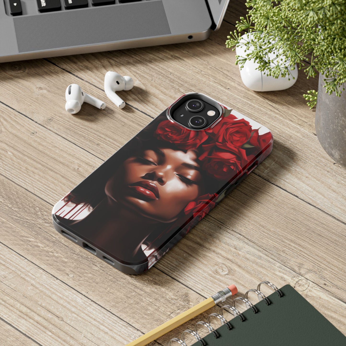 Beautiful Black Woman With Red Flowers Tough Phone Case