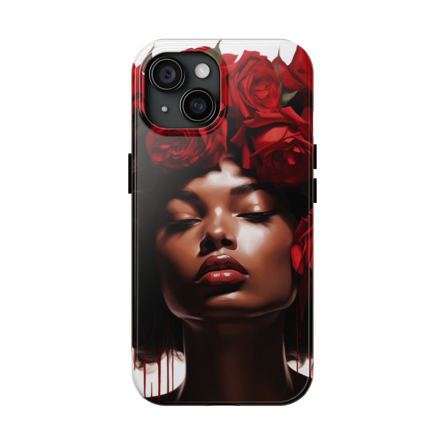 Beautiful Black Woman With Red Flowers Tough Phone Case
