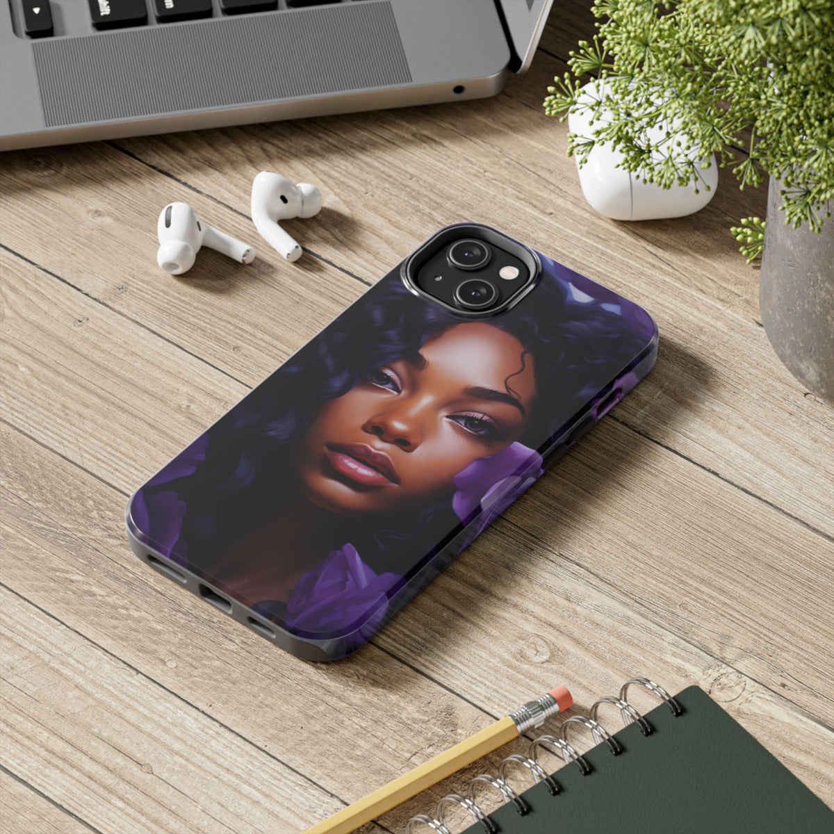 Beautiful Black Woman With Purple Flowers Tough Phone Case