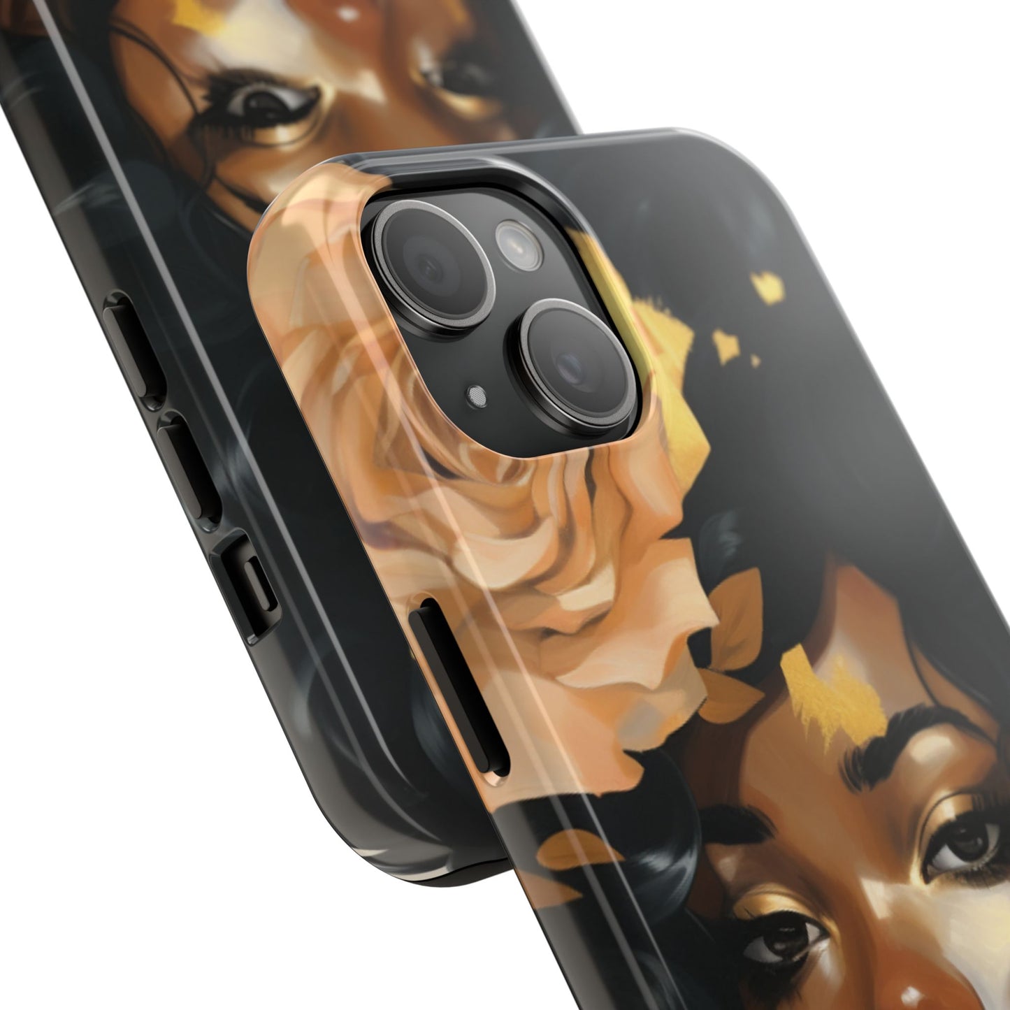 Beautiful Black Woman With Gold Flowers Tough Phone Case