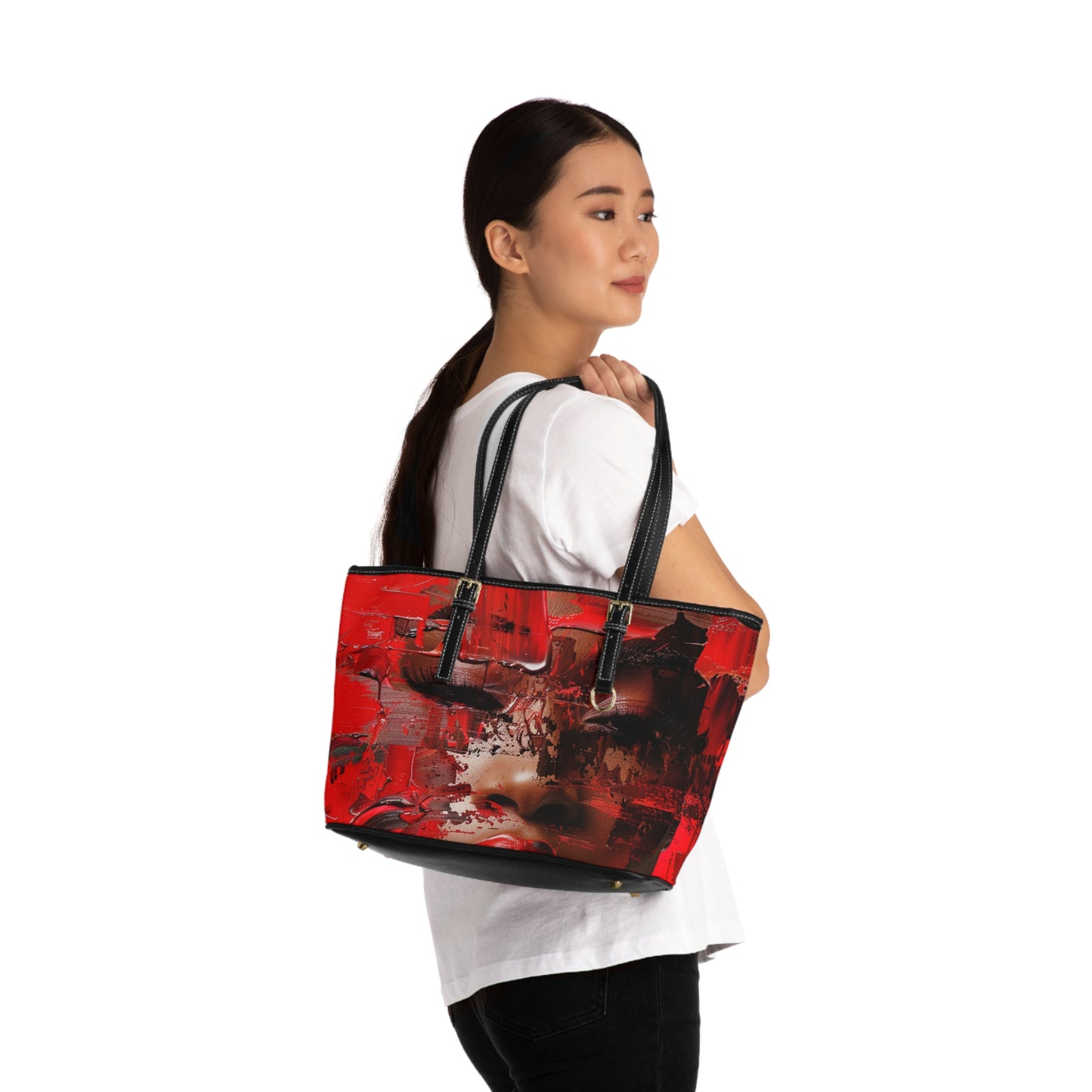 Red Faced Woman PU Leather Shoulder Bag