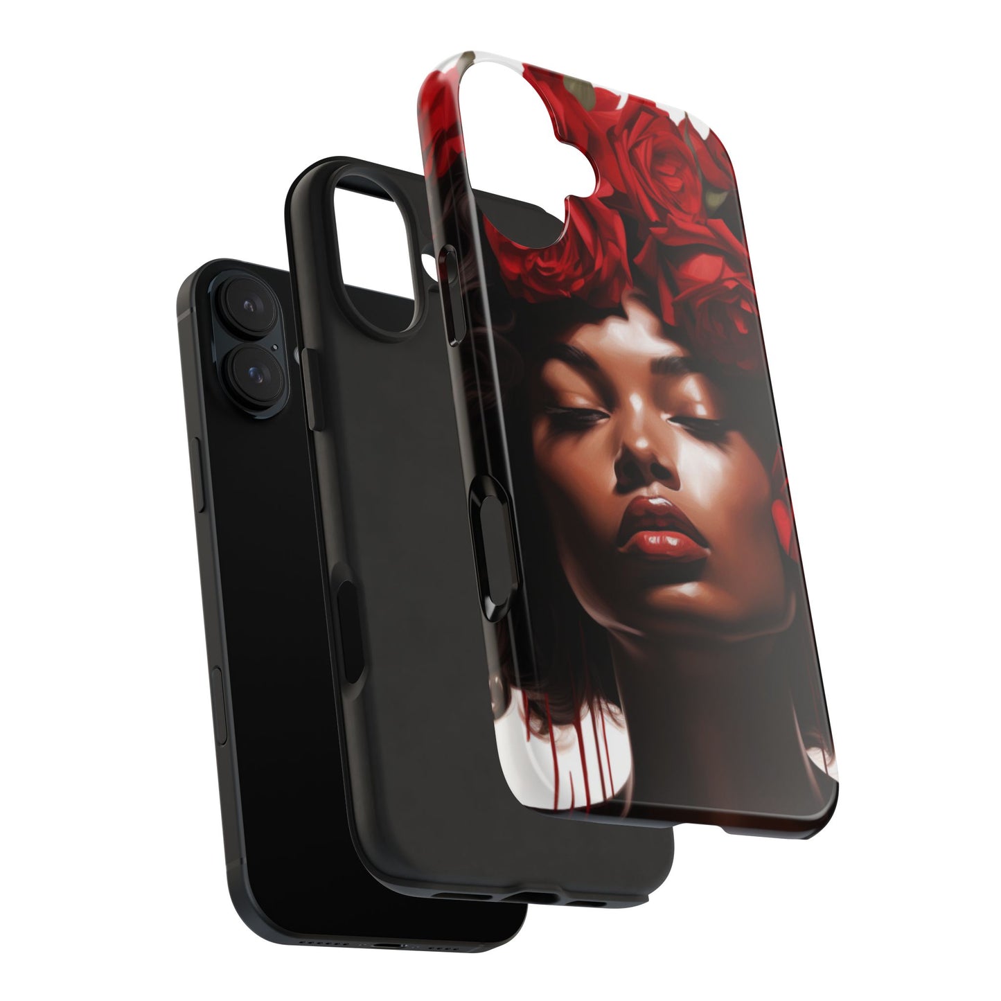 Beautiful Black Woman With Red Flowers Tough Phone Case