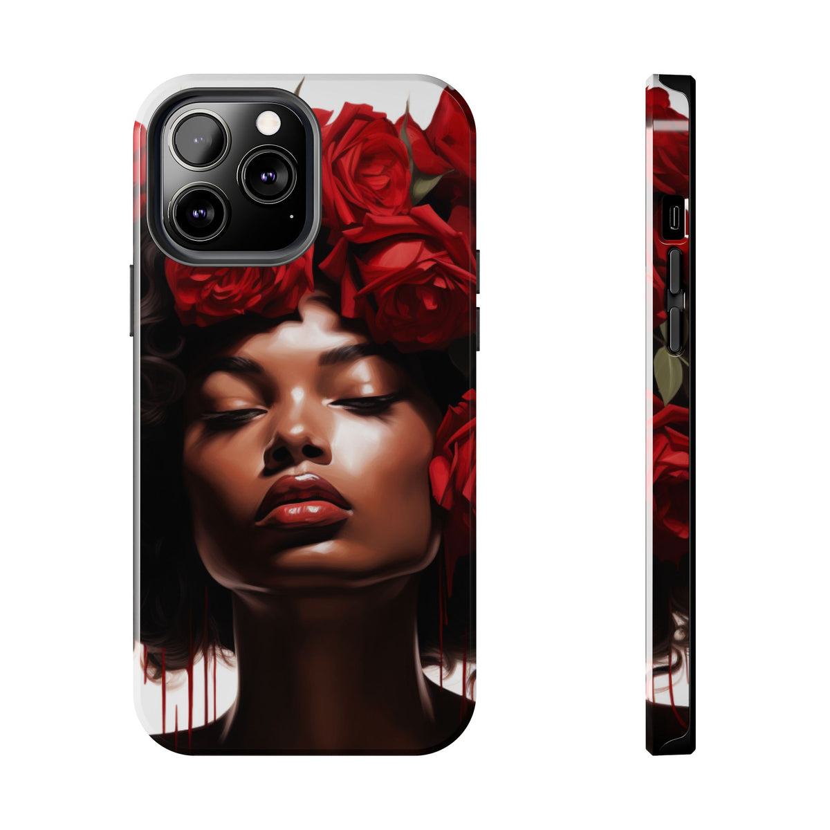 Beautiful Black Woman With Red Flowers Tough Phone Case