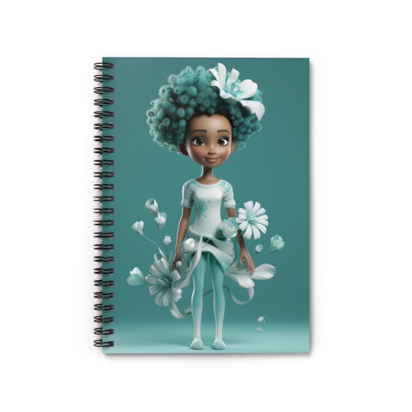 Black Fairy Girl With Turquoise Flowers Spiral Notebook (Ruled Line)