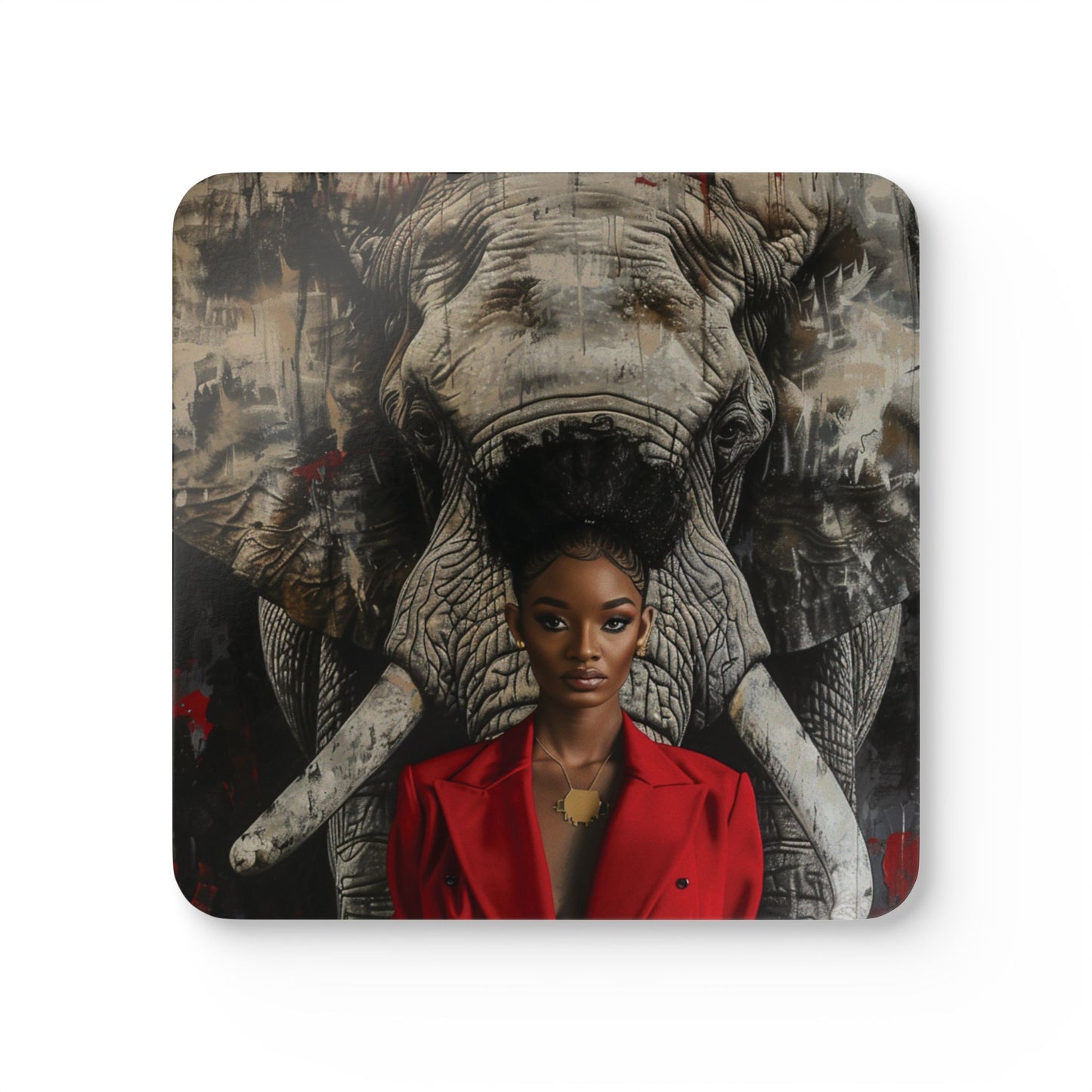 Diva and a Protective Elephant Corkwood Coaster Set of 4