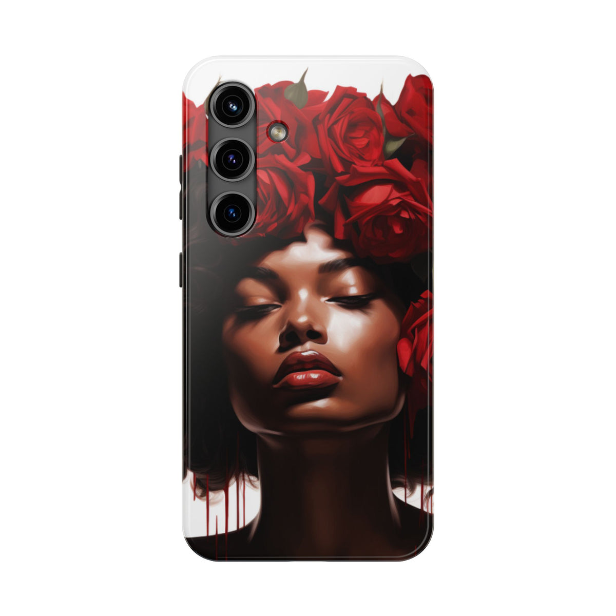 Beautiful Black Woman With Red Flowers Tough Phone Case