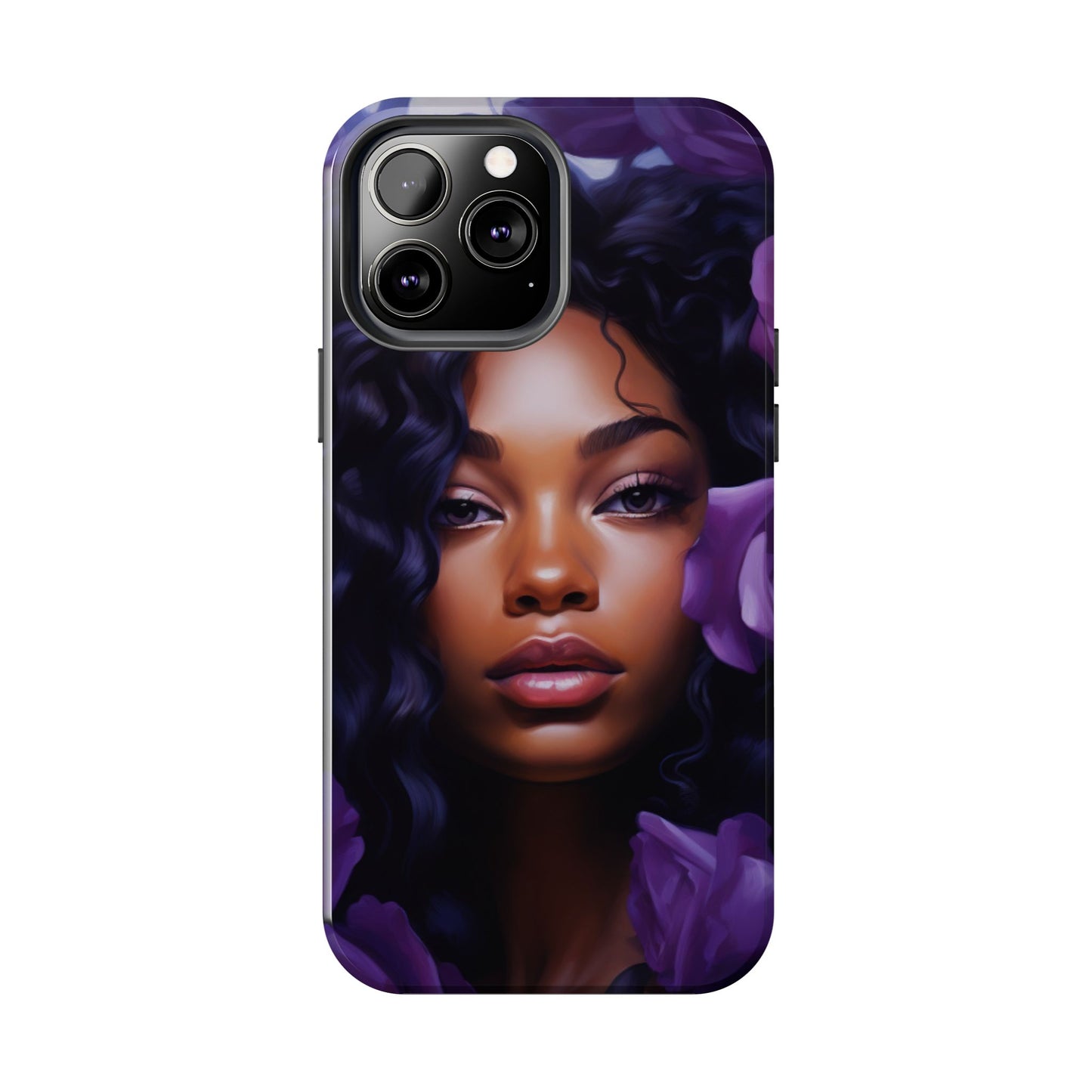 Beautiful Black Woman With Purple Flowers Tough Phone Case
